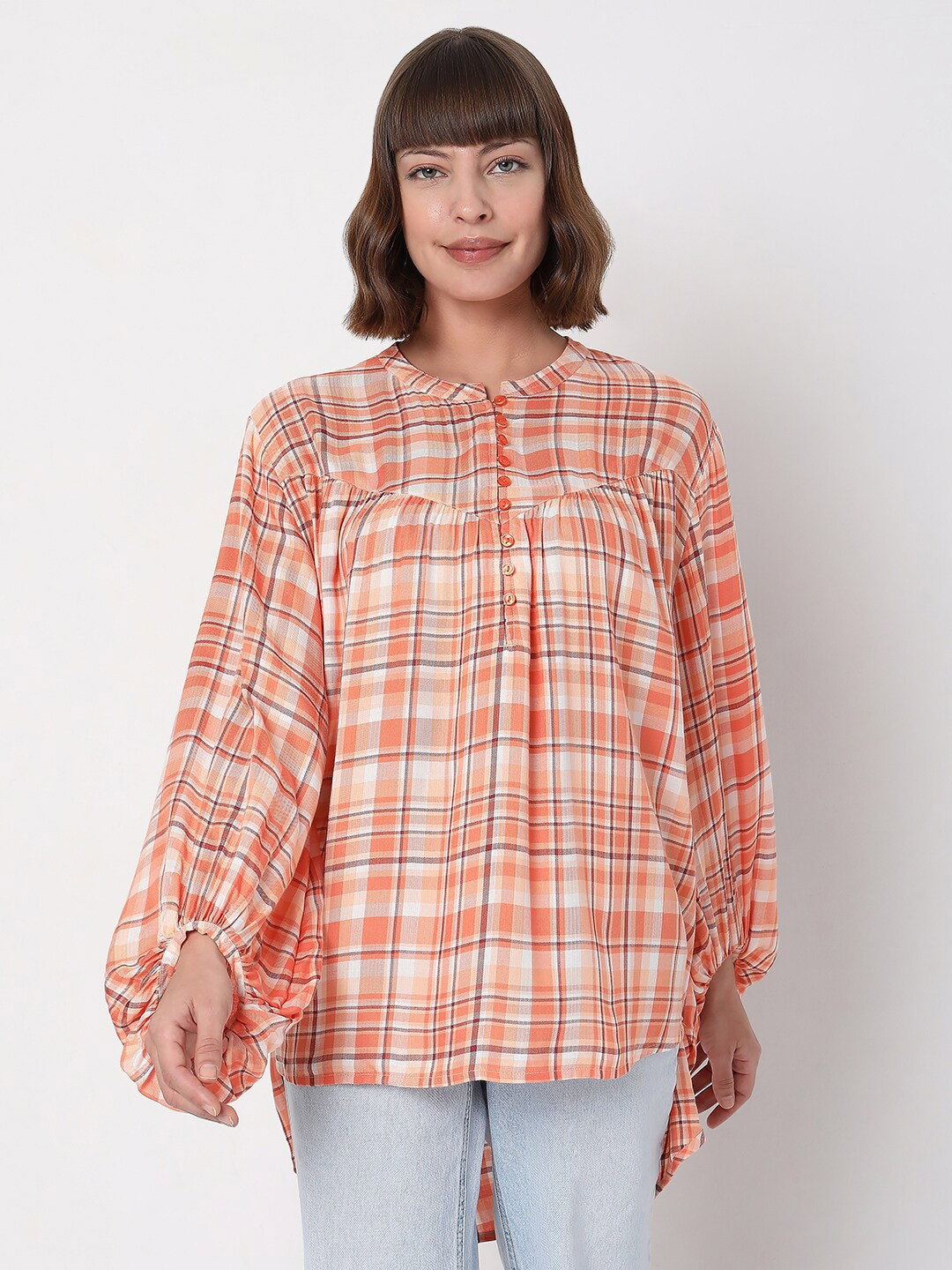 Vero Moda Orange Checked Shirt Style Top