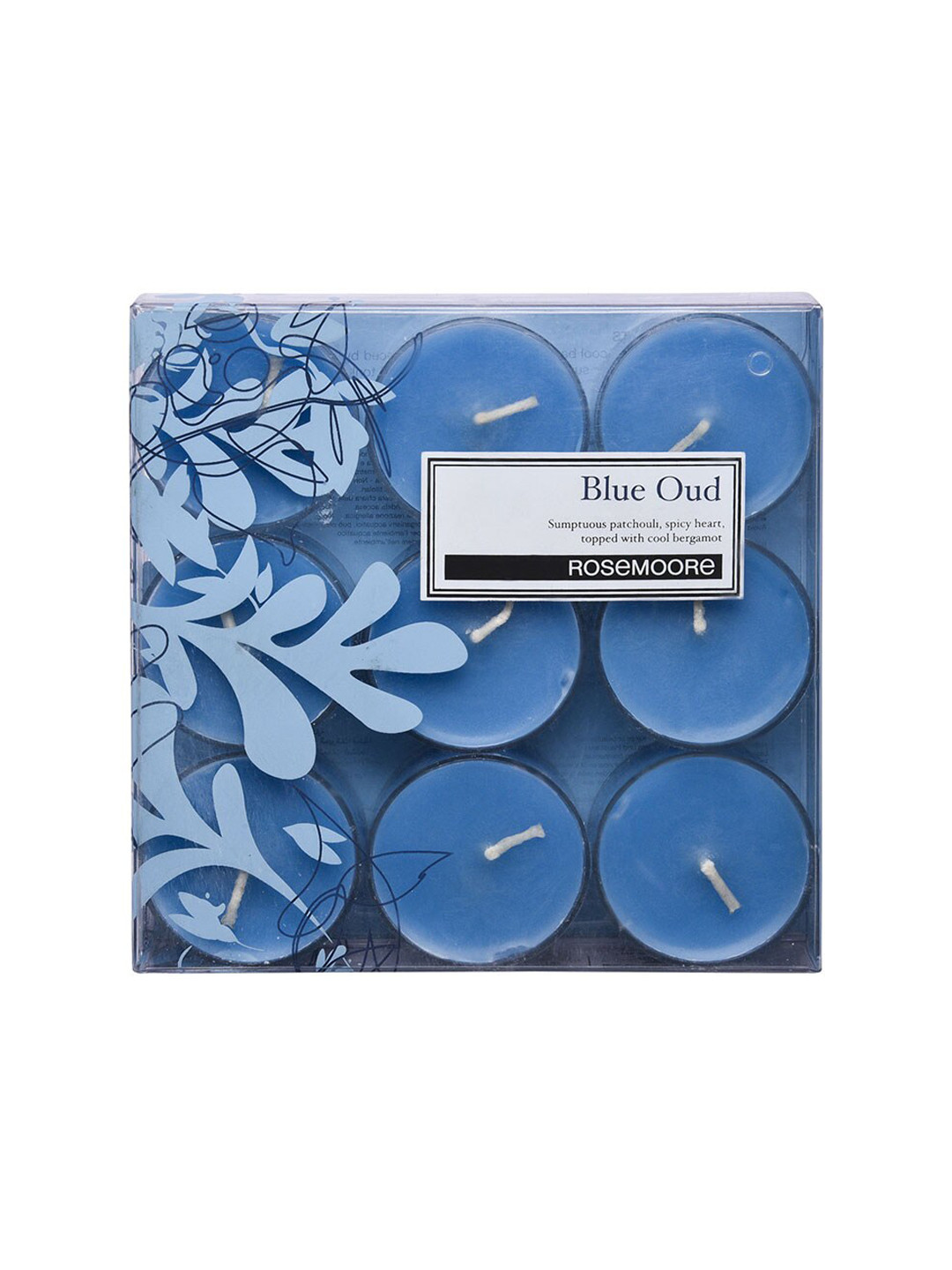 ROSEMOORe Set of 9 Blue Tea Lights Blue Oud Scented Candles