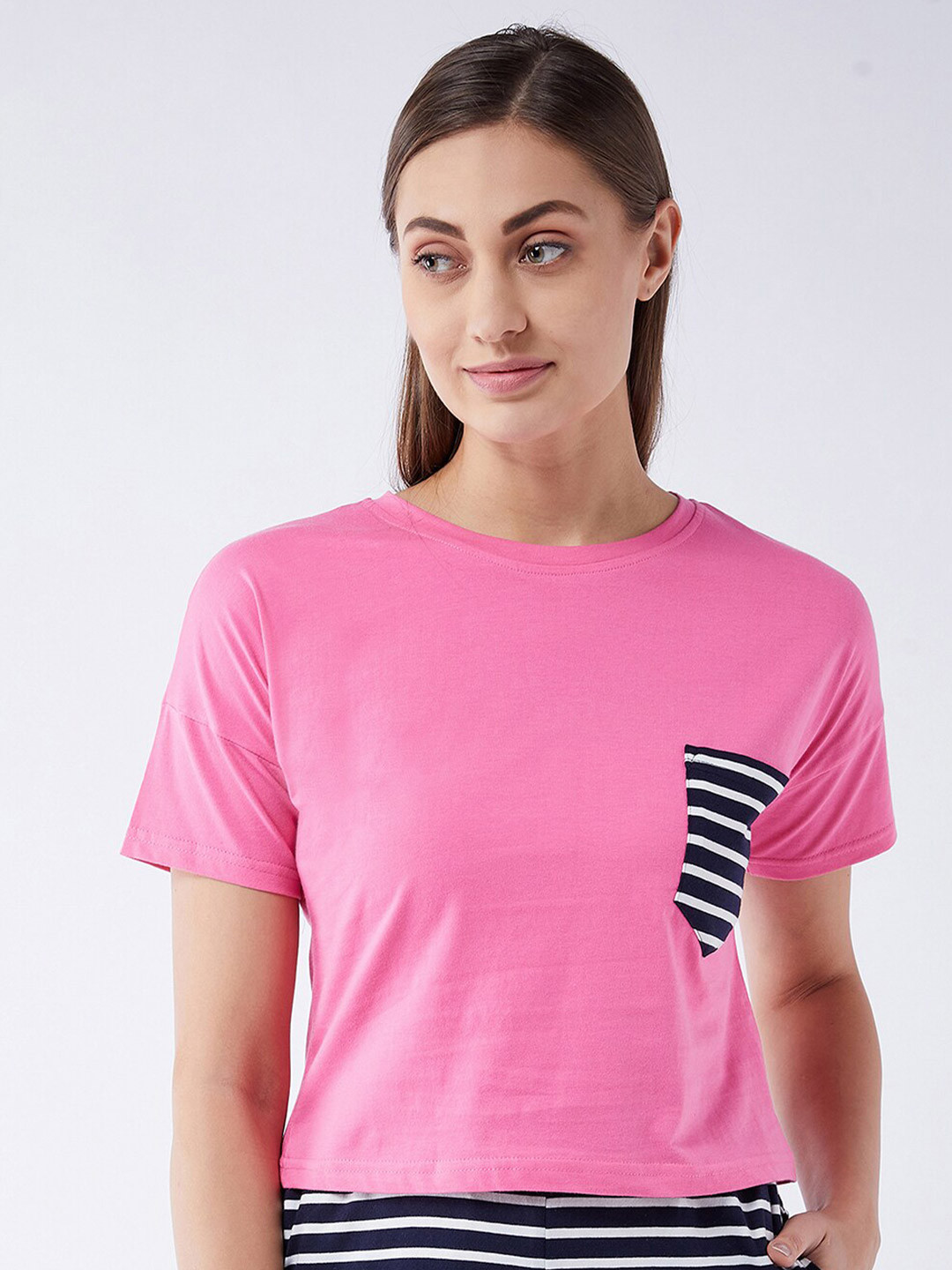 Miss Chase Women Pink Drop-Shoulder Sleeves T-shirt