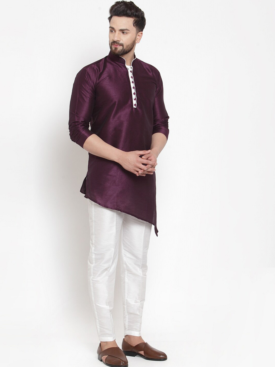 Kaifoo Men Purple Dupion Silk Kurta with Pyjamas