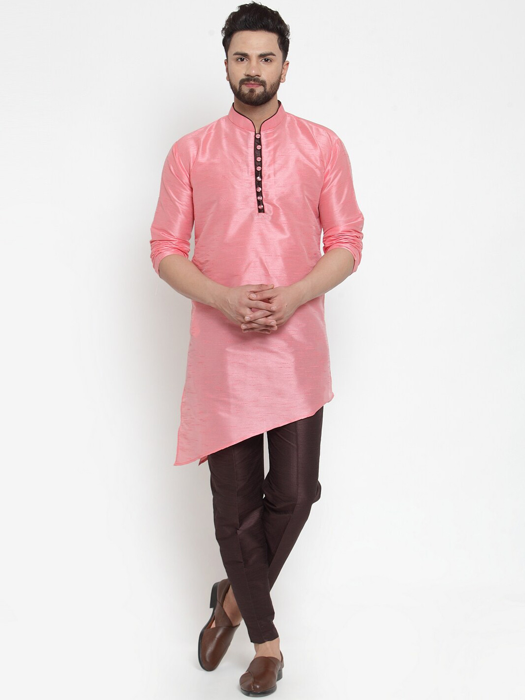 Kaifoo Men Pink Dupion Silk Kurta with Pyjamas