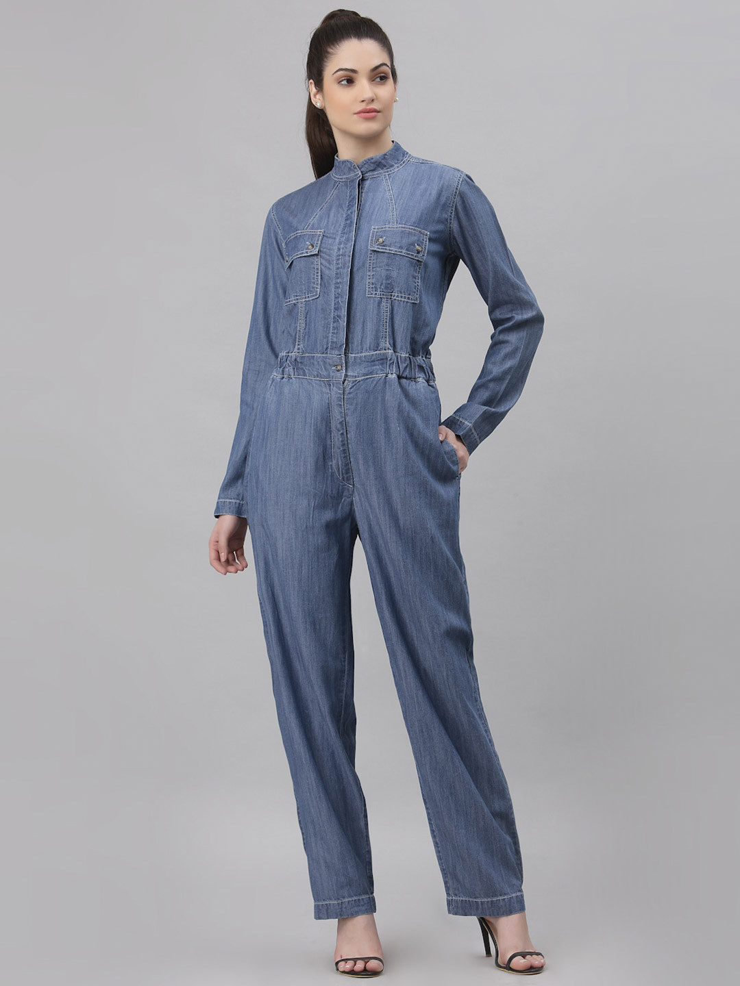 KASSUALLY Blue Basic Denim Jumpsuit