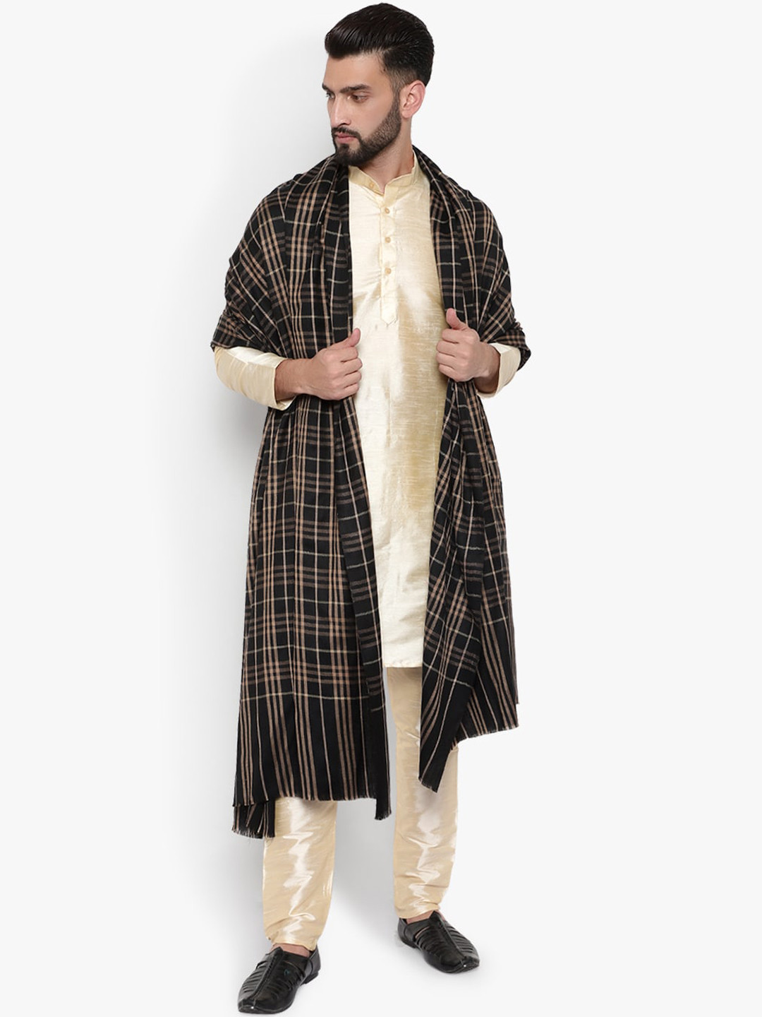 Mizash Men Black & Brown Checked Shawl