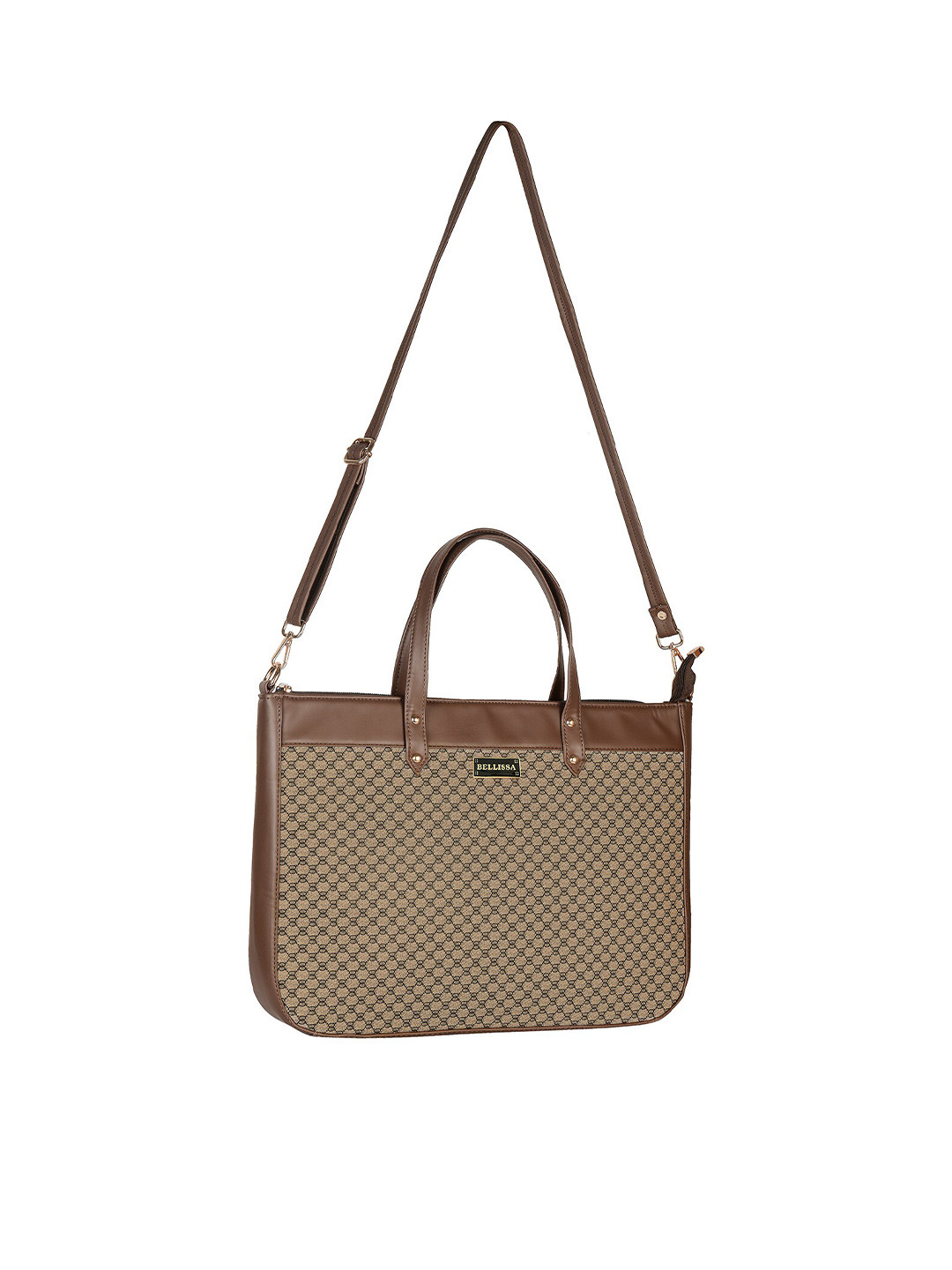 Bellissa Women Beige Textured PU Laptop Bag