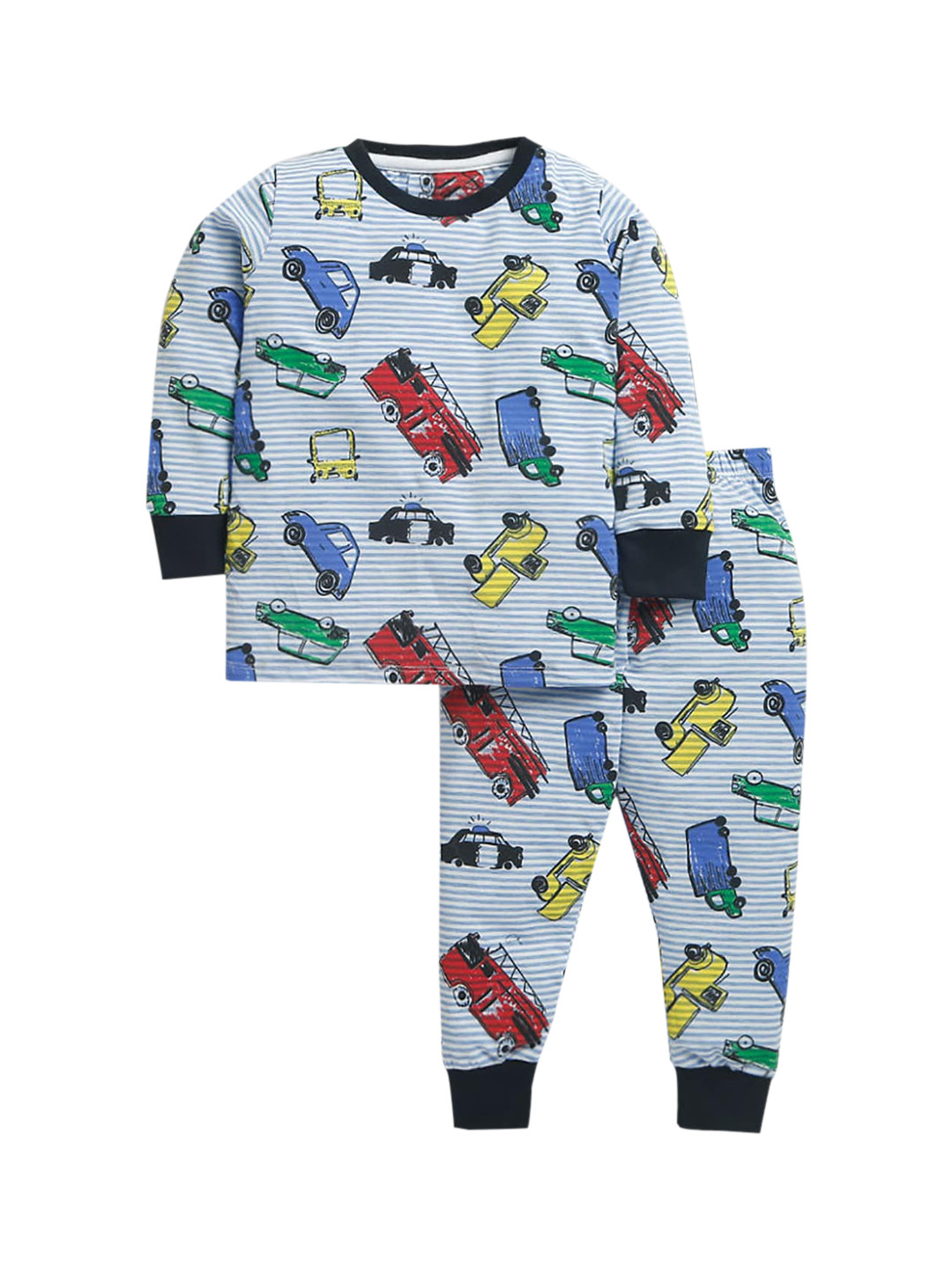Hopscotch Boys Blue & Yellow Printed Cotton T-shirt with Trousers