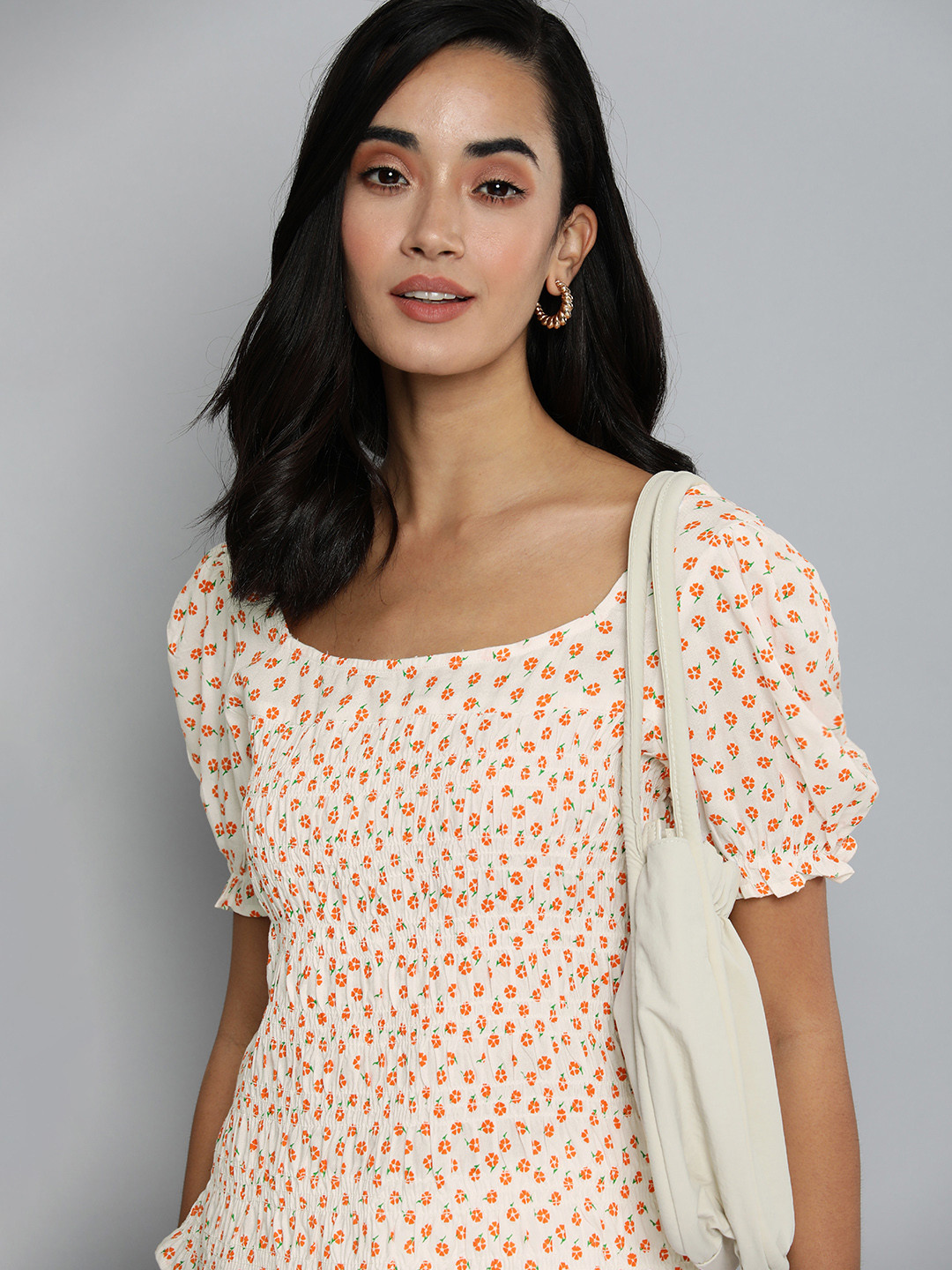 Flying Machine White & Orange Floral Print Top