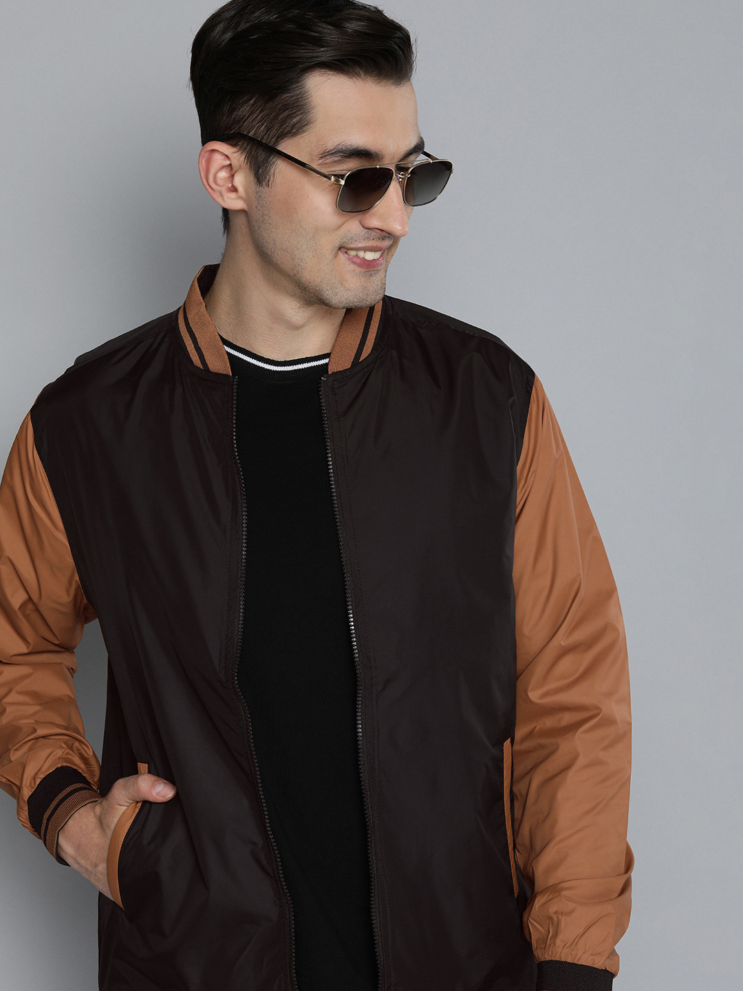 HERE&NOW Men Black Bomber Jacket