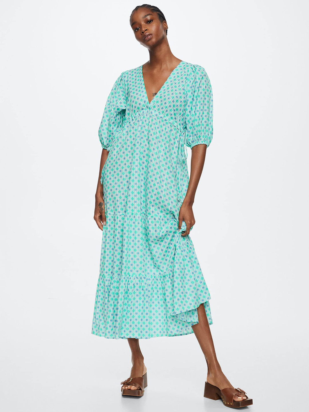 MANGO Blue A-Line Midi Dress