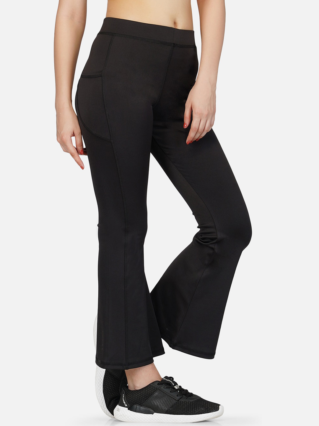 IMPERATIVE Women Black High Waist Stretchable Flared Leggings