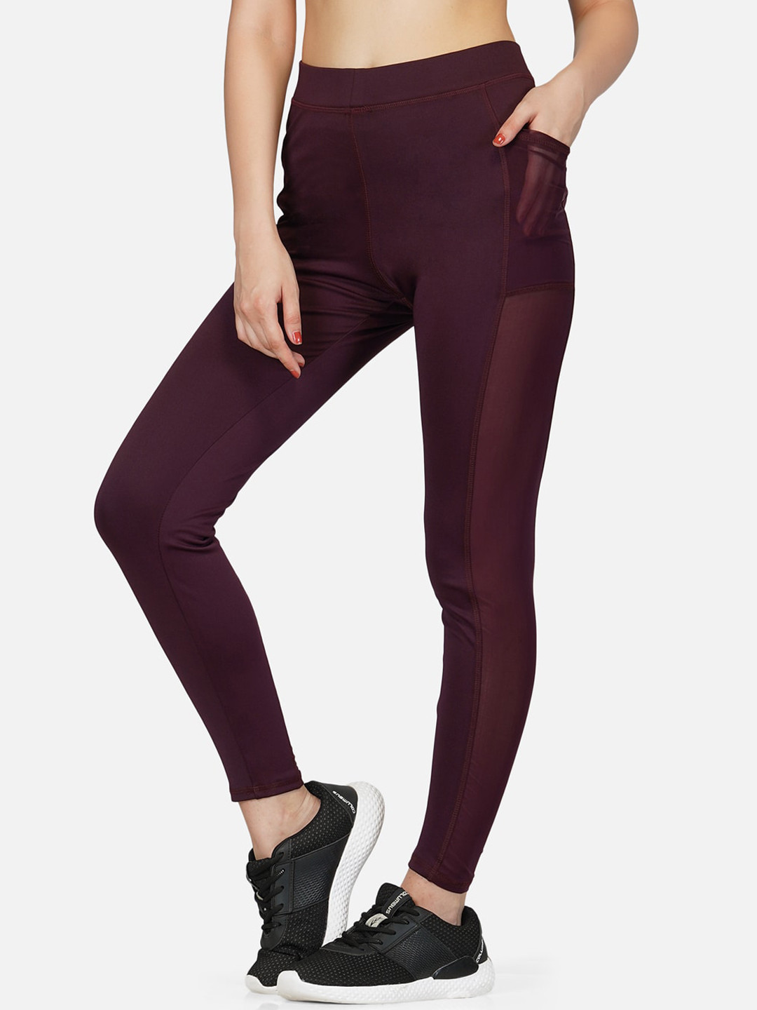 IMPERATIVE Women Maroon Solid Slim-Fit Tight