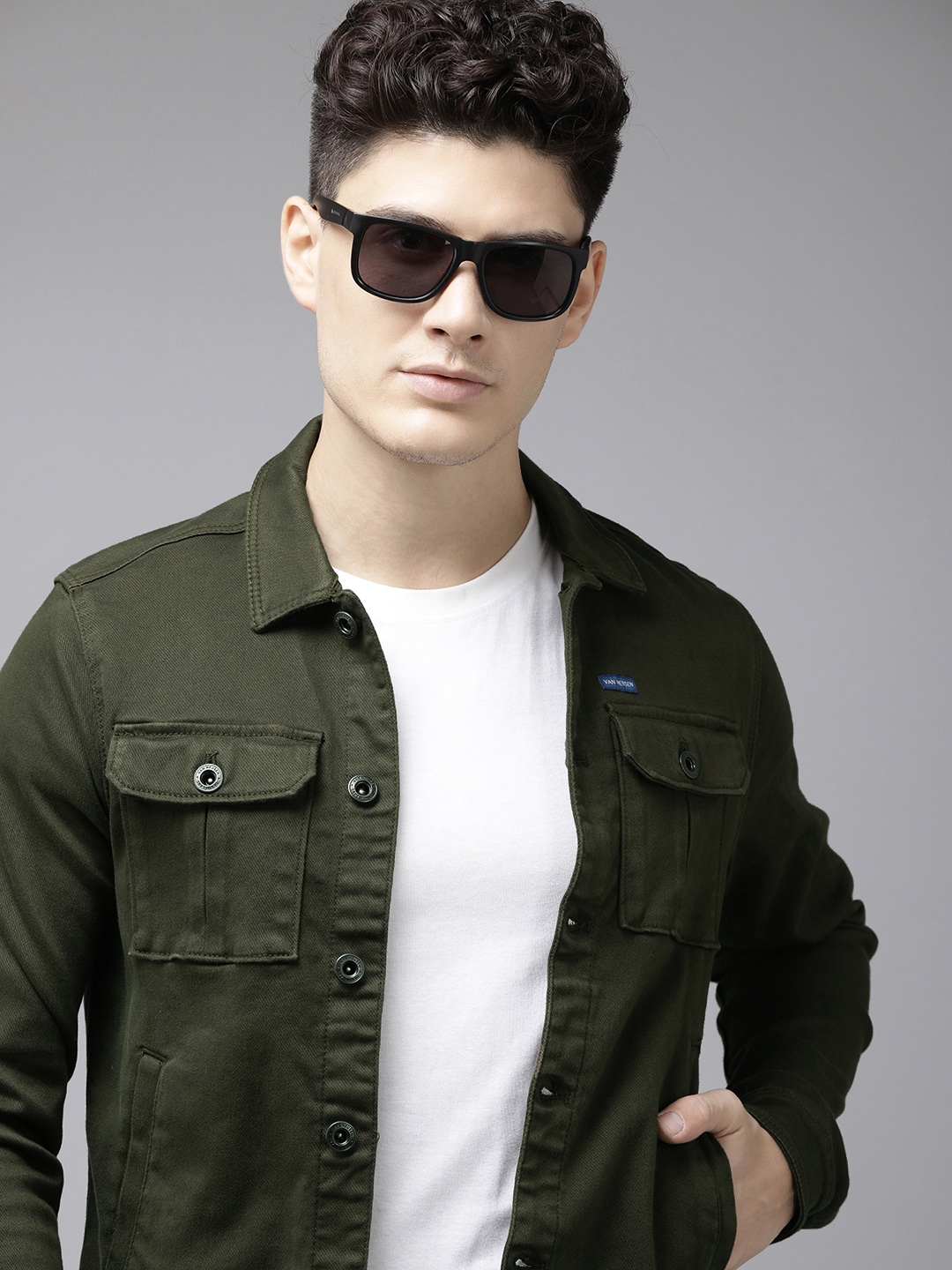 Mens dark green denim on sale jacket