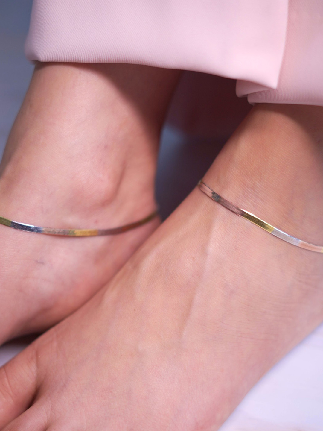 Zavya Set of 2 Rose Gold-Plated 925 Sterling Silver Anklets