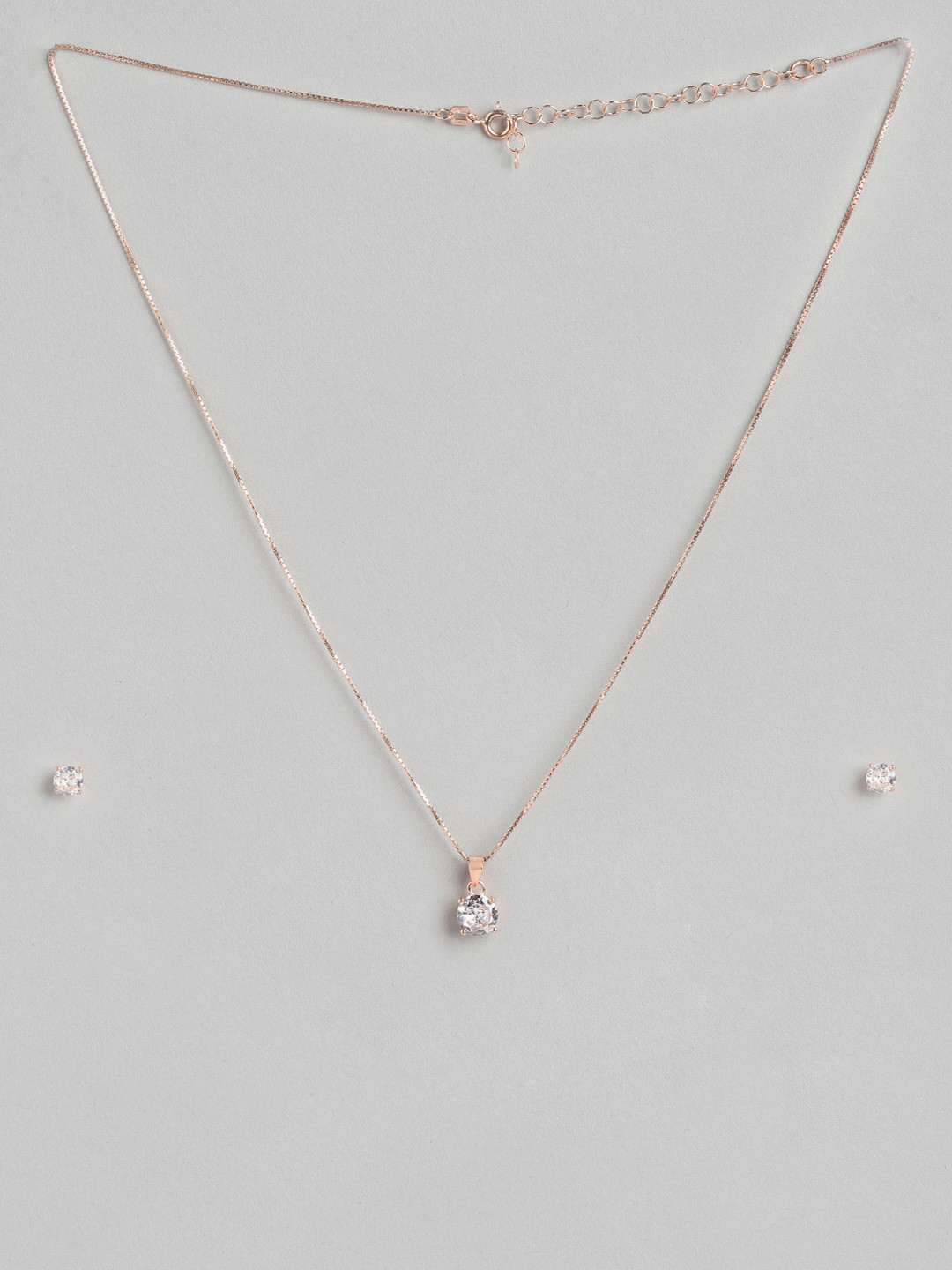 Zavya Sensational Solitaire Rose-Gold 925 Sterling Silver Cubic Zirconia Jewellery Set