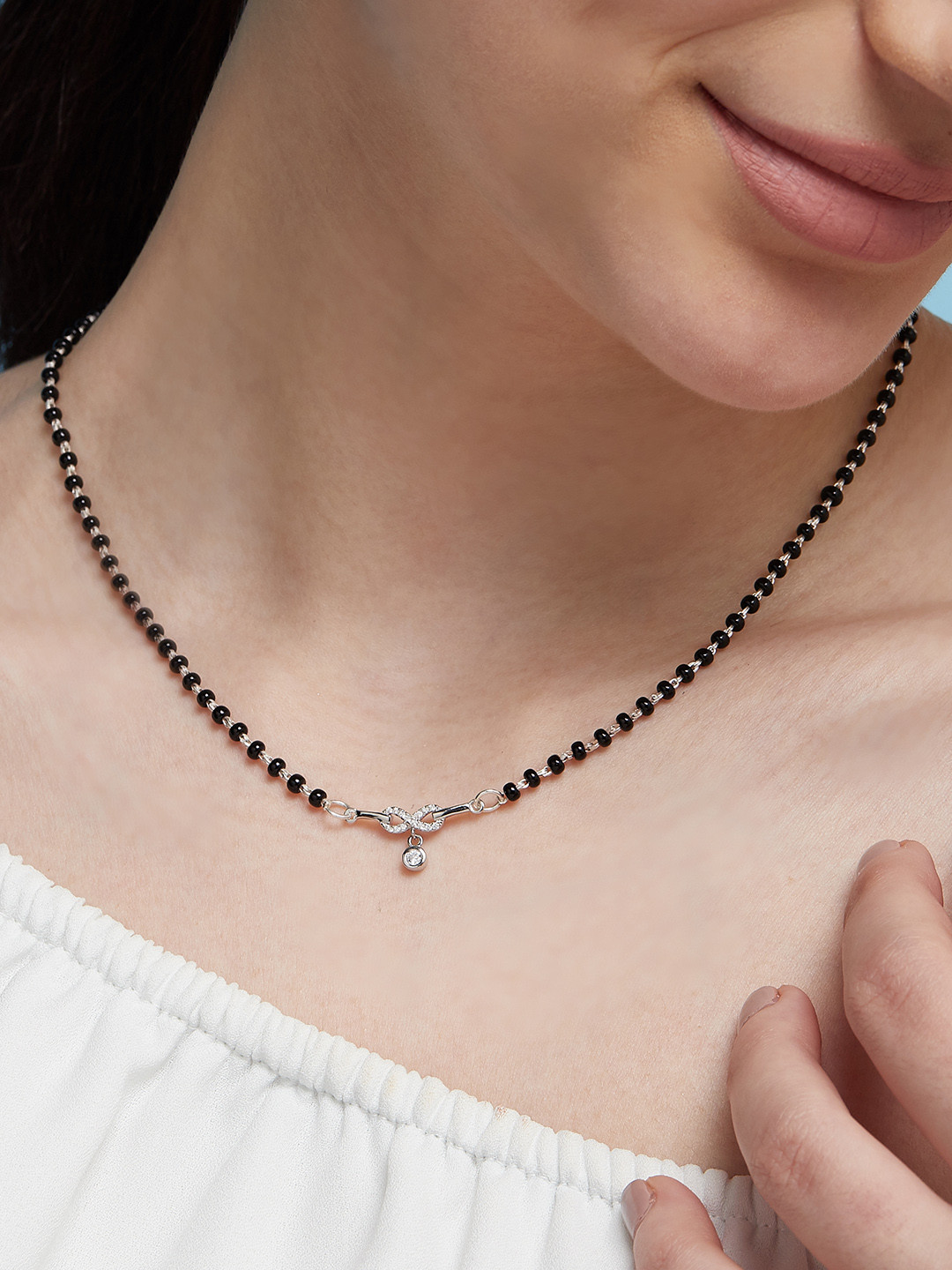 Zavya 925 Pure Silver Rhodium-Plated Crystals Mangalsutra