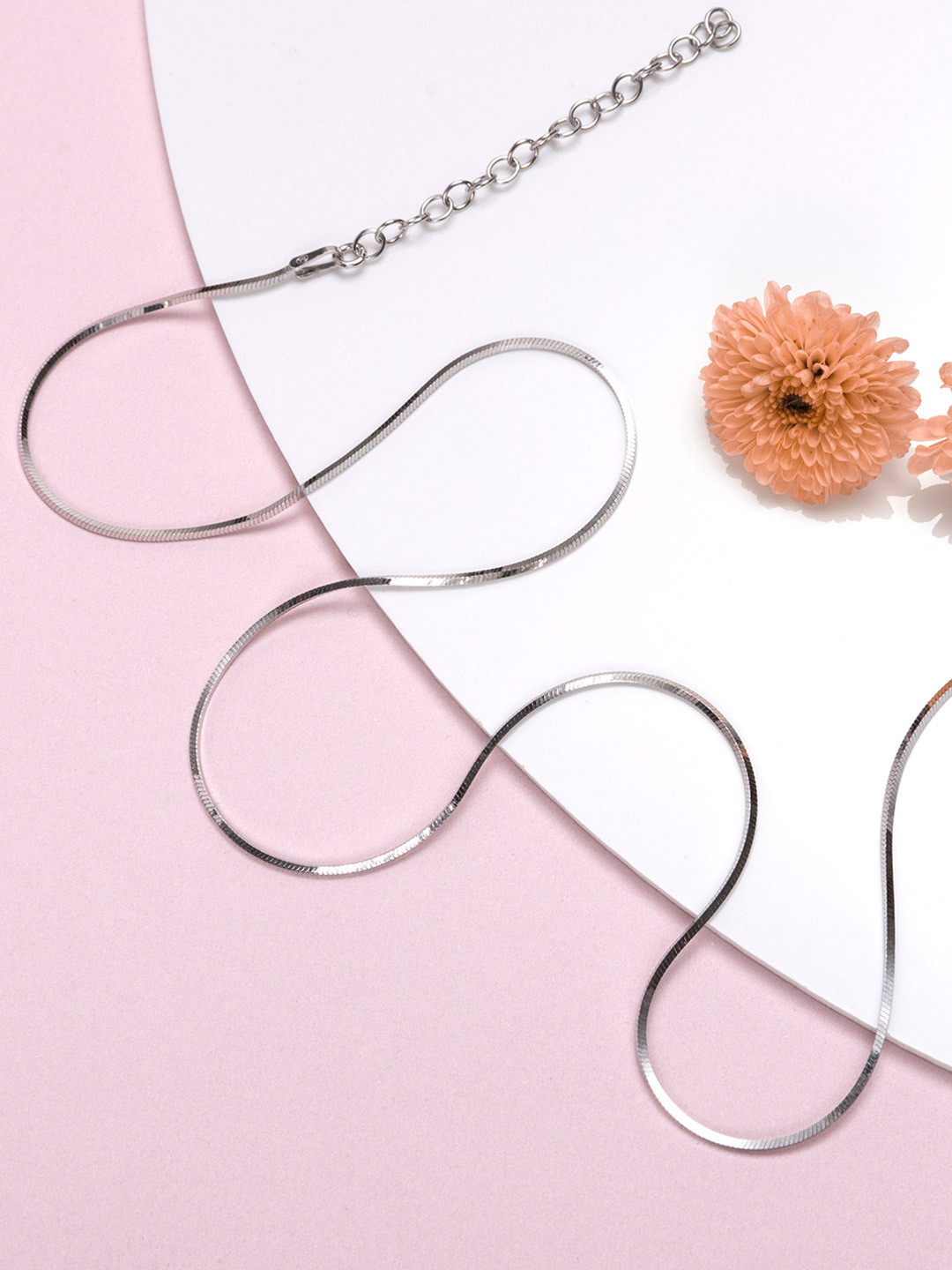 Zavya Minimal Snake 925 Sterling Silver Rhodium-Plated Chain