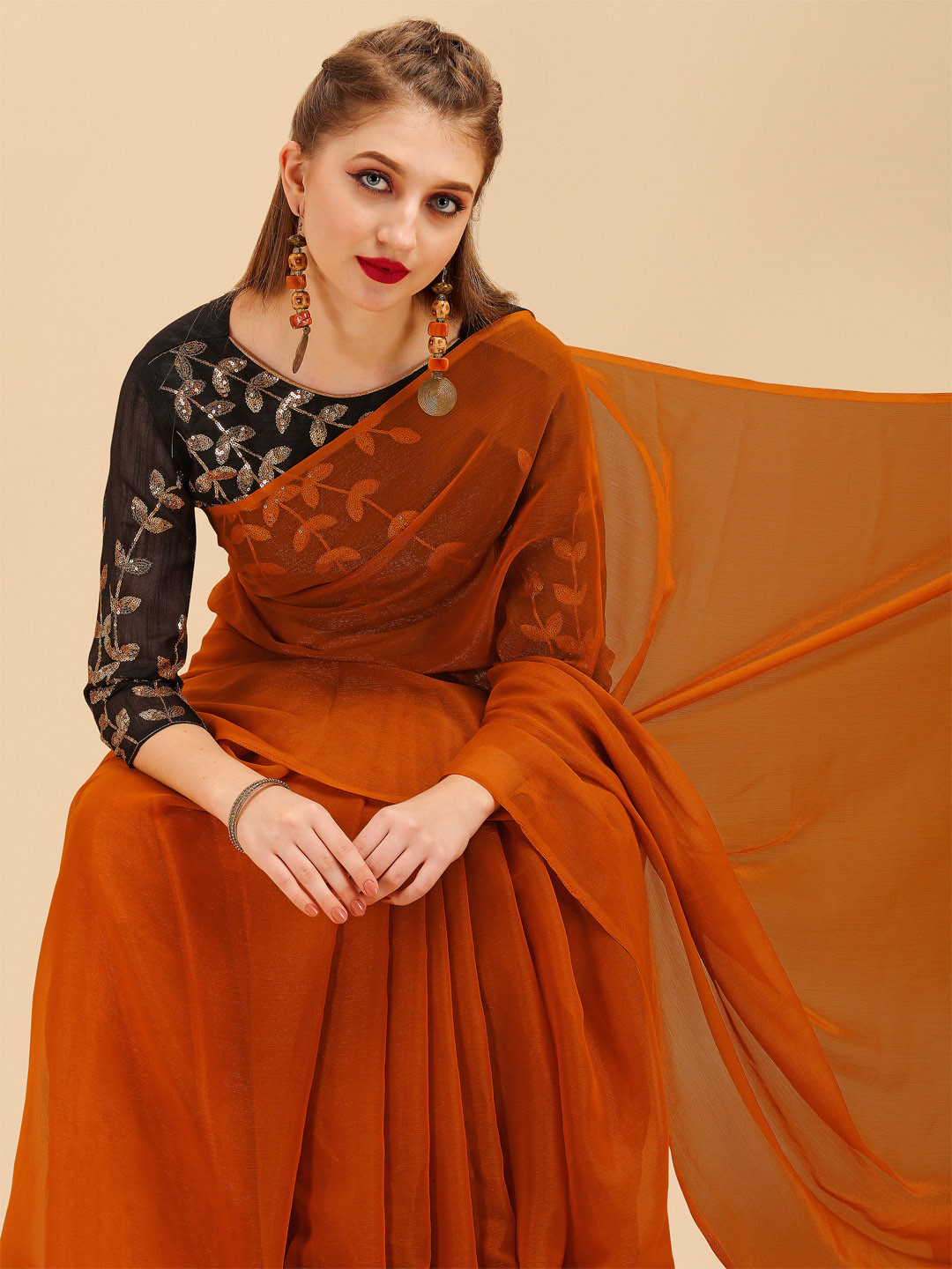 Sangria Mustard Sequinned Liva Saree