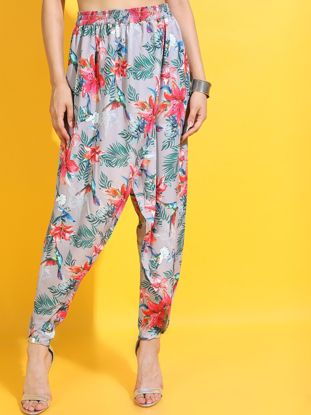 Vishudh Women Grey Floral Dhoti Pants