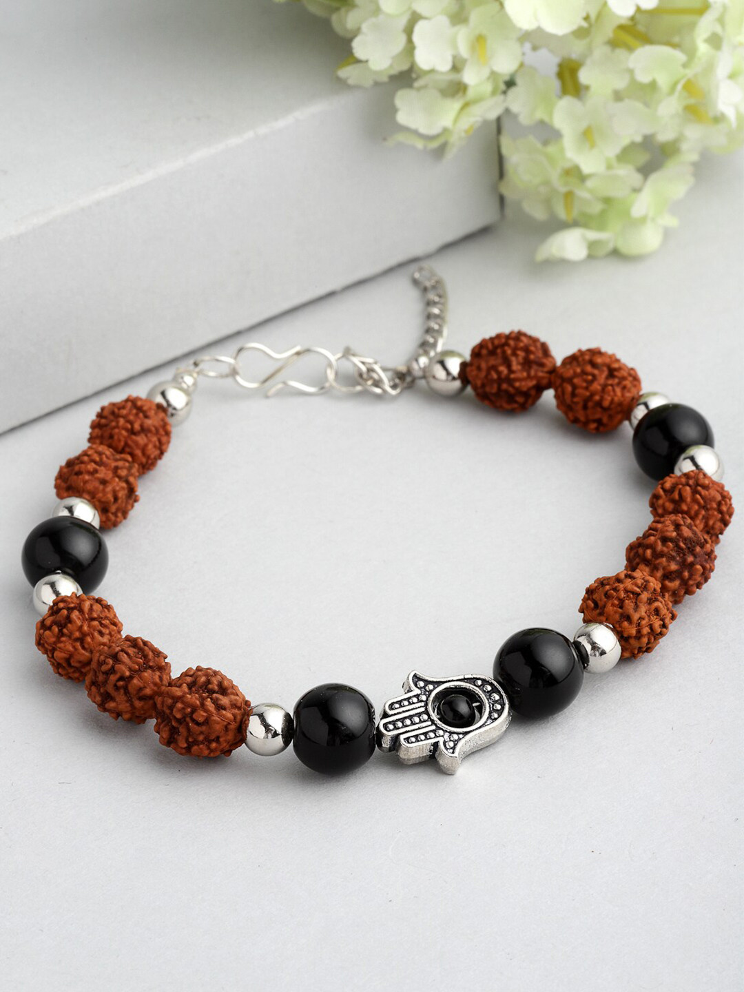 PANASH Unisex Oxidised Silver-Plated Charm Bracelet