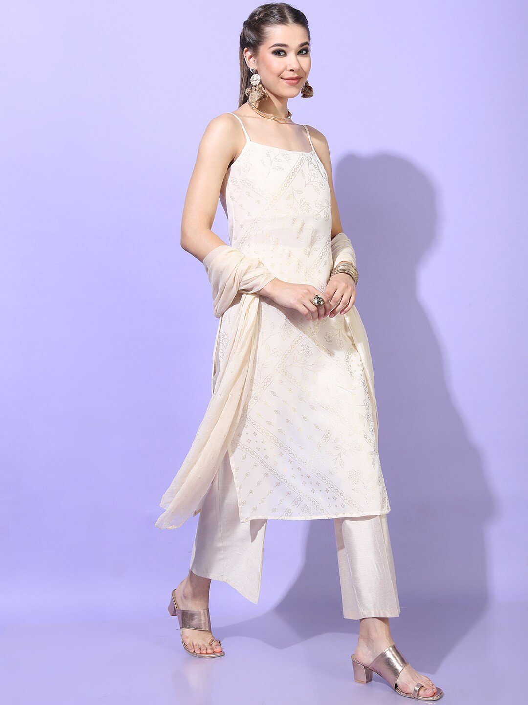 Vishudh Women Geometric Polyester Kurta Set