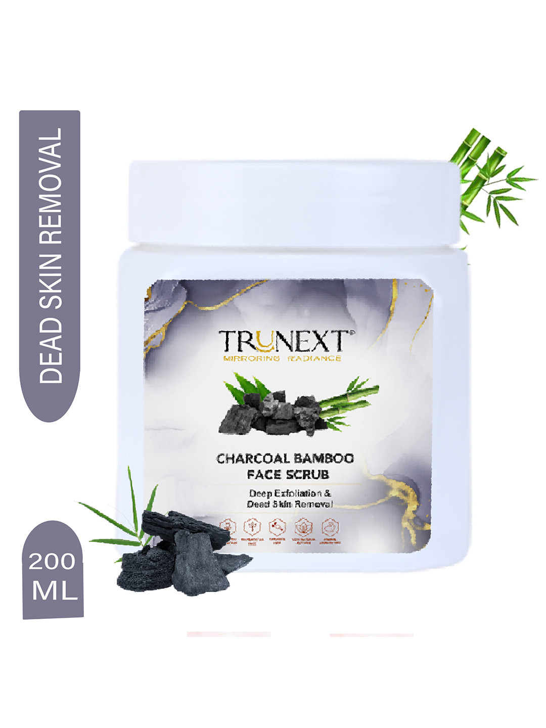 TRUNEXT Charcoal Bamboo Face & Body Scrub with Walnut & Almond - 200 ml