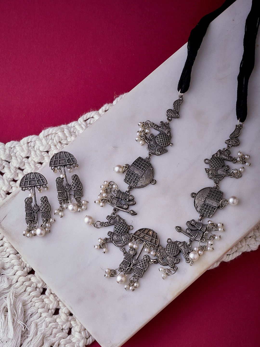 ATIBELLE Oxidised Silver-Plated & Beaded German Silver Jewellery Set