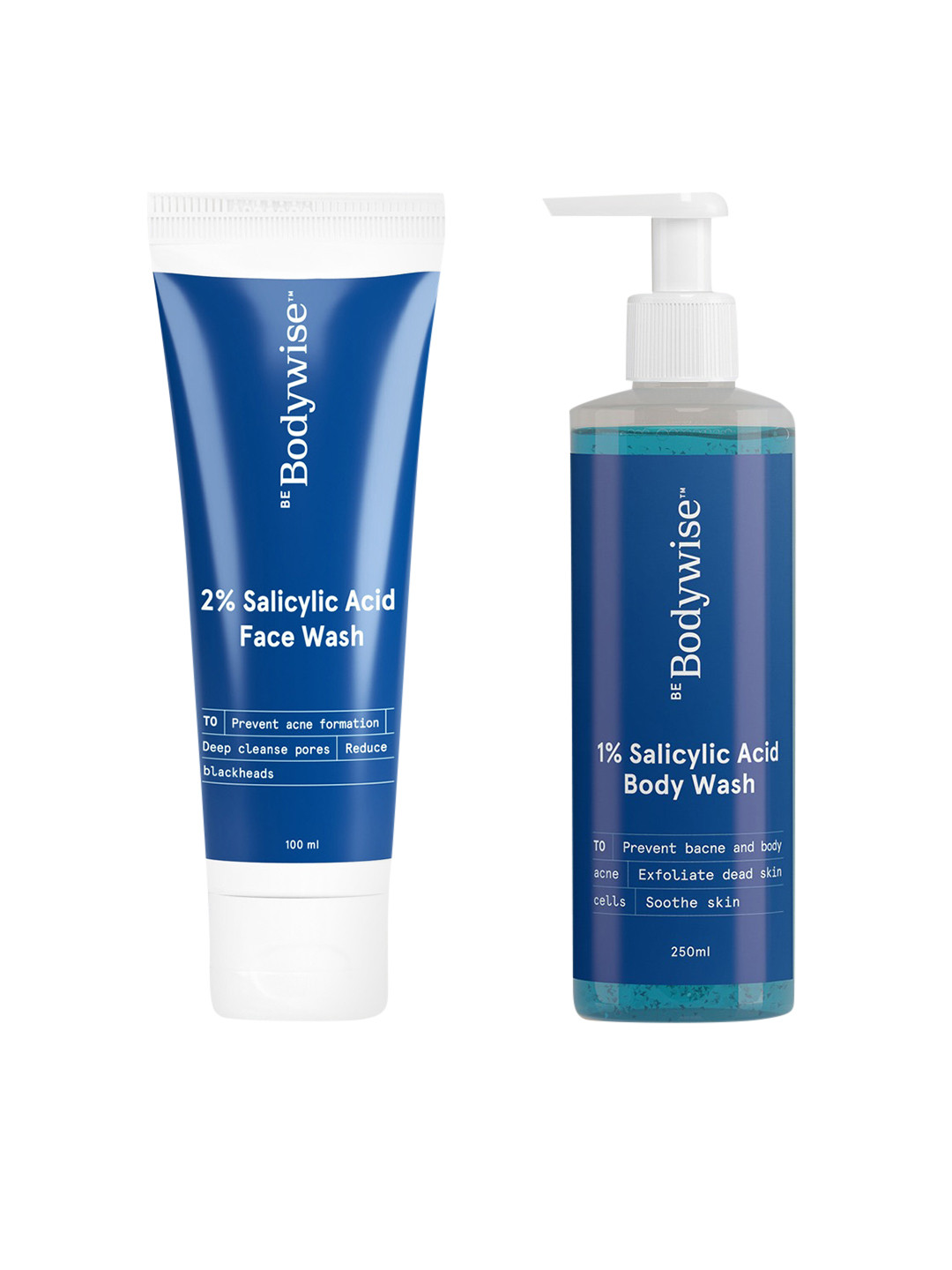 Be Bodywise Salicylic Acid Body Wash 250 ml & Gel Face Wash for Acne-Prone Skin 100 ml