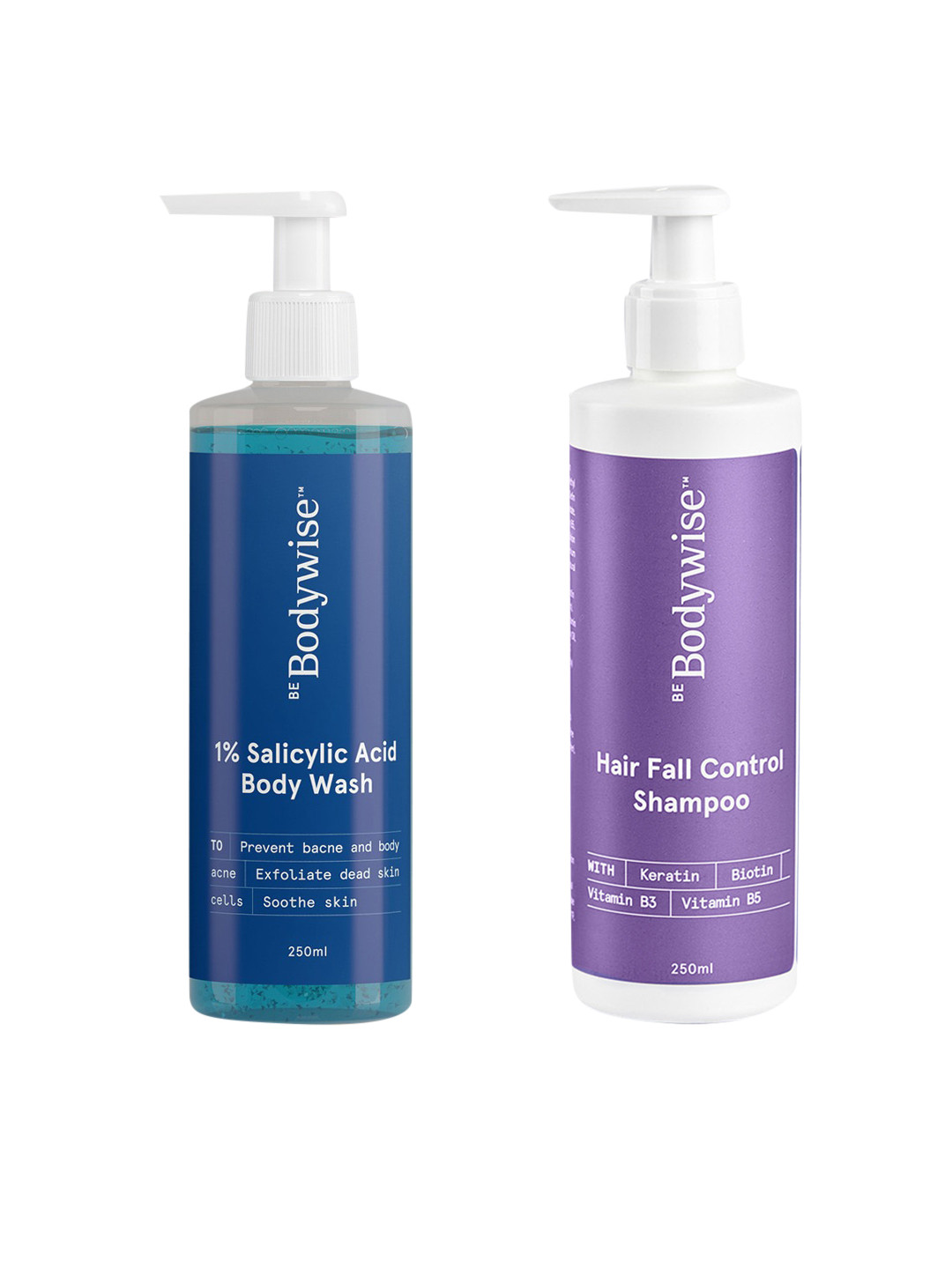 Be Bodywise Salicylic Acid Body Wash & Hair Fall Control Shampoo - 250 ml Each
