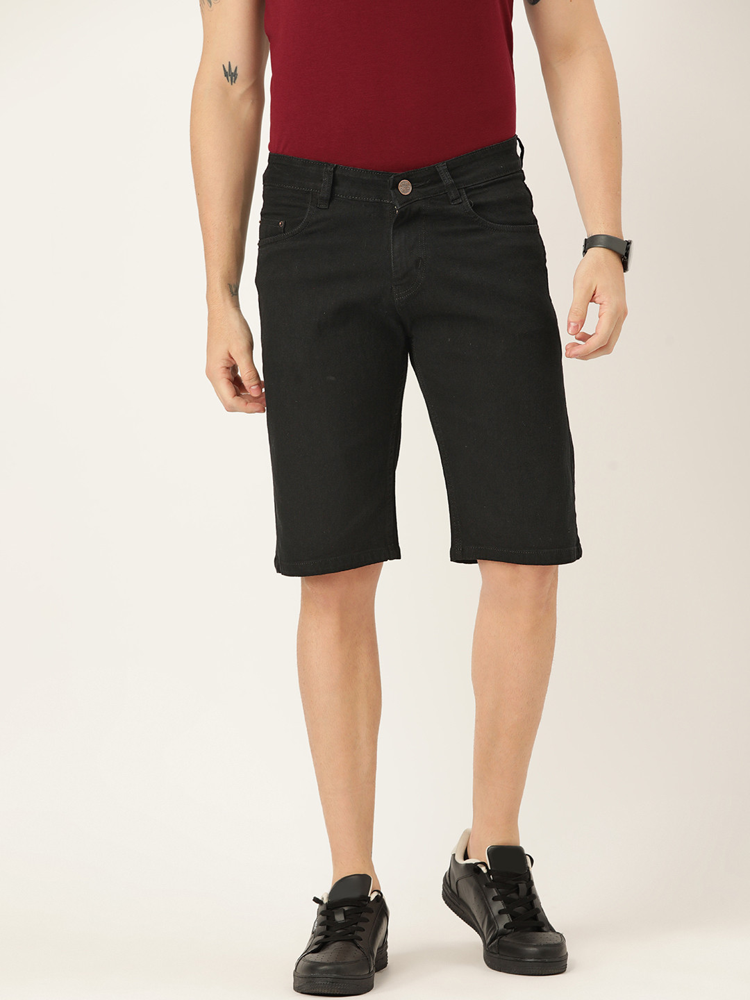 PARIS HAMILTON Men Black Washed Denim Shorts