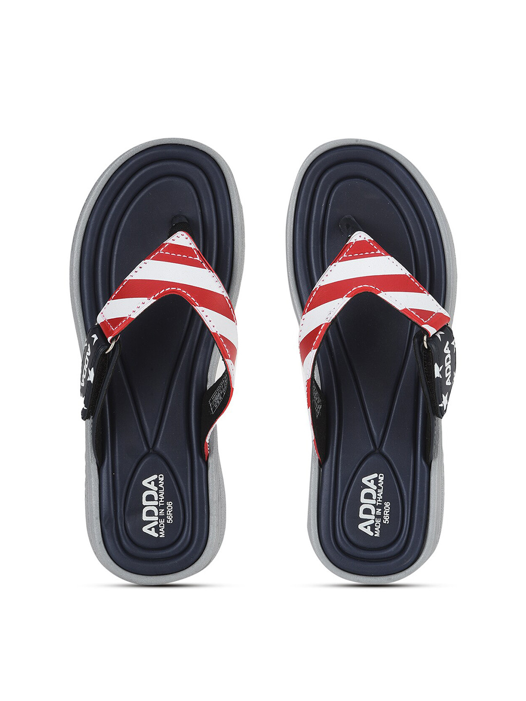 Adda Women Navy Blue & Red Striped Rubber Thong Flip-Flops