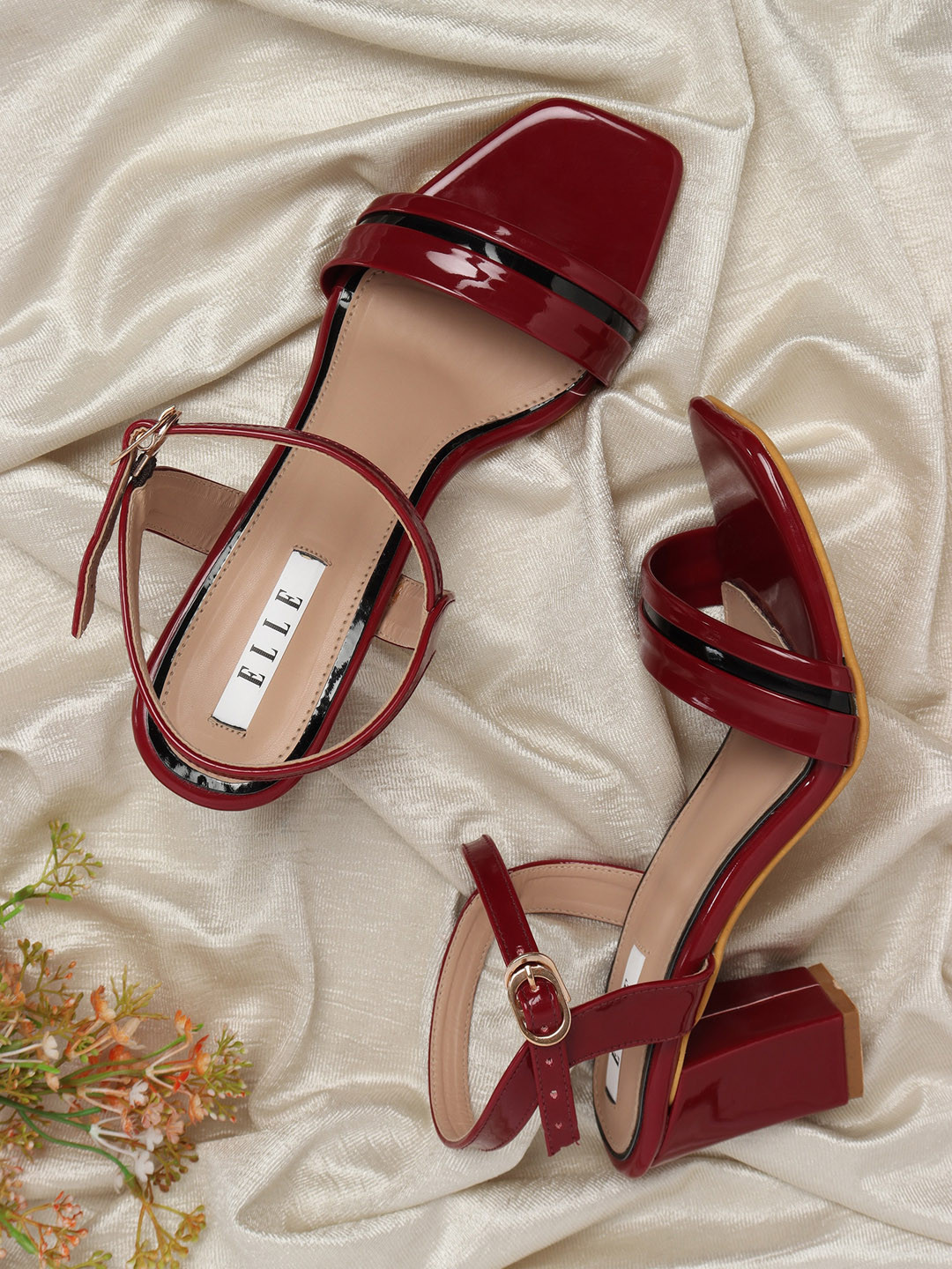ELLE Maroon Solid Block Heels