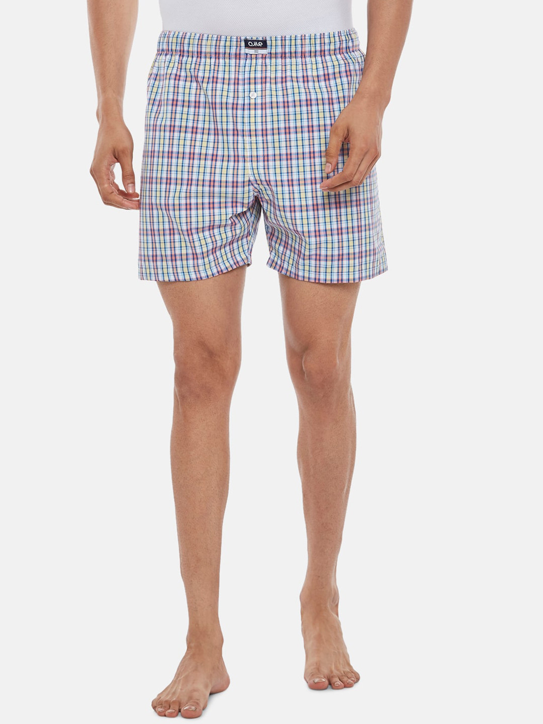 Ajile by Pantaloons Men Blue & Pink Checked Pure Cotton Boxers