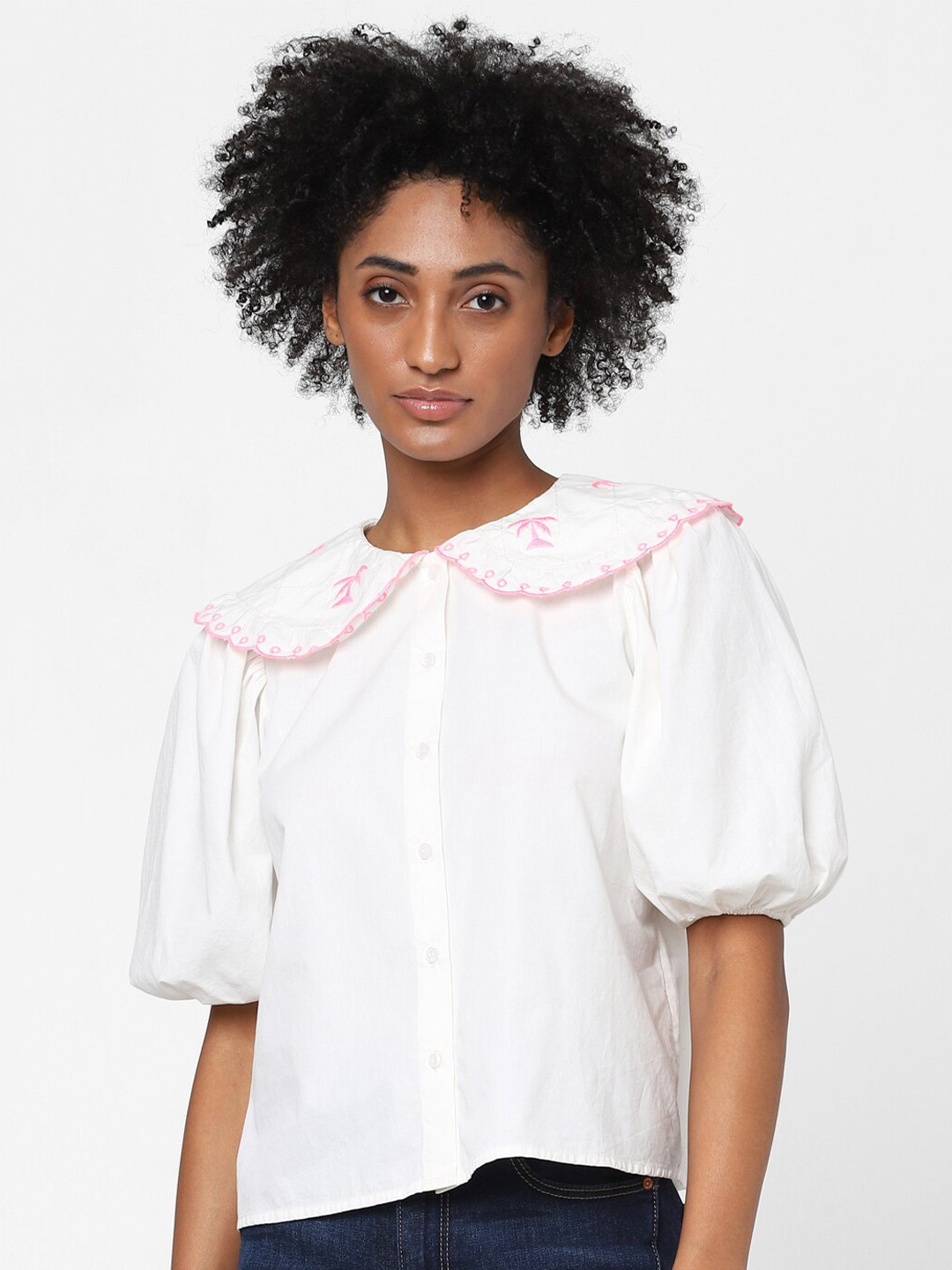 ONLY Women White Solid Cotton Casual Shirt
