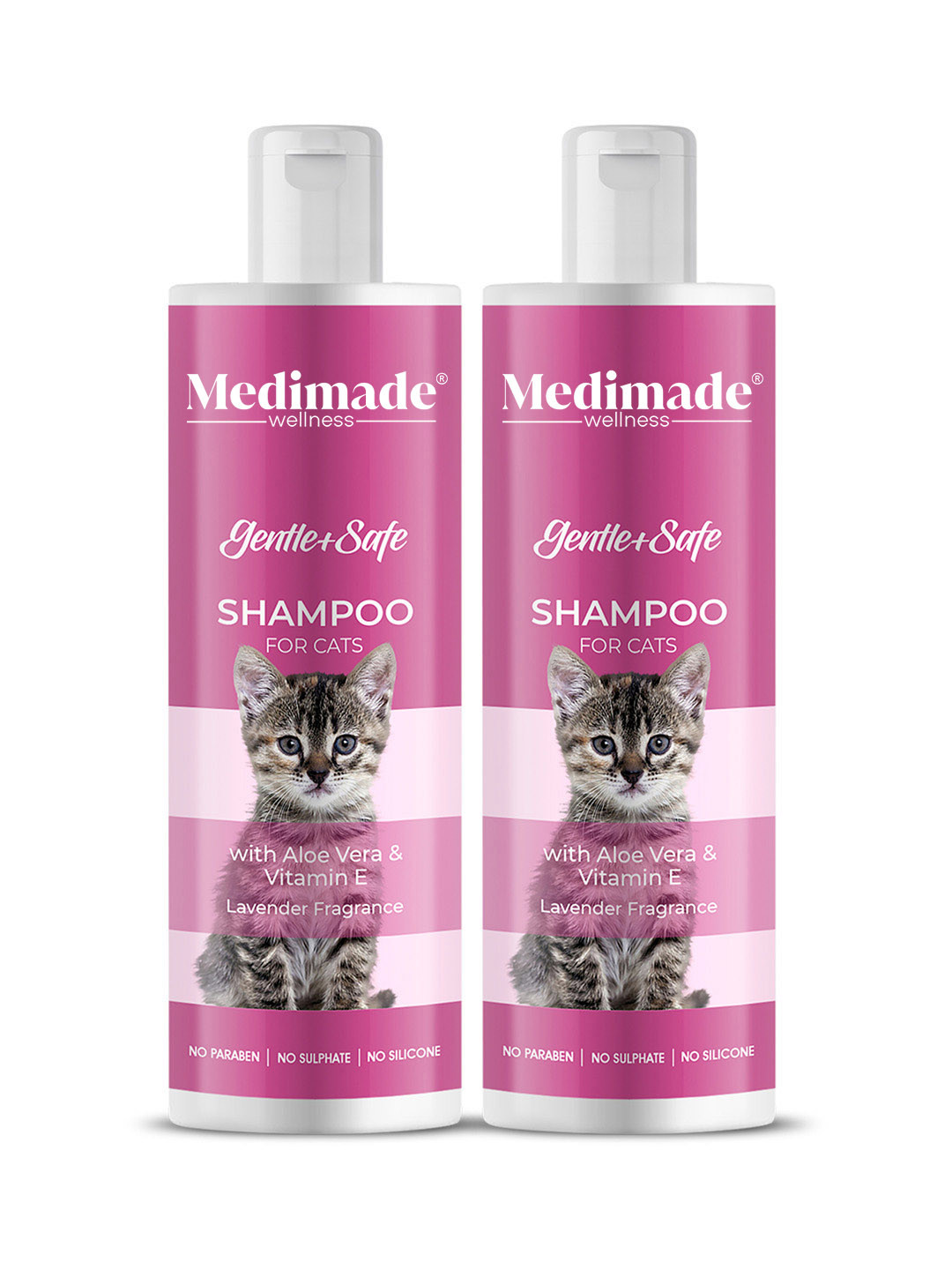 Medimade Set of 2 Gentle + Safe Cat Shampoos with Aloe Vera & Vitamin E - 200ml each