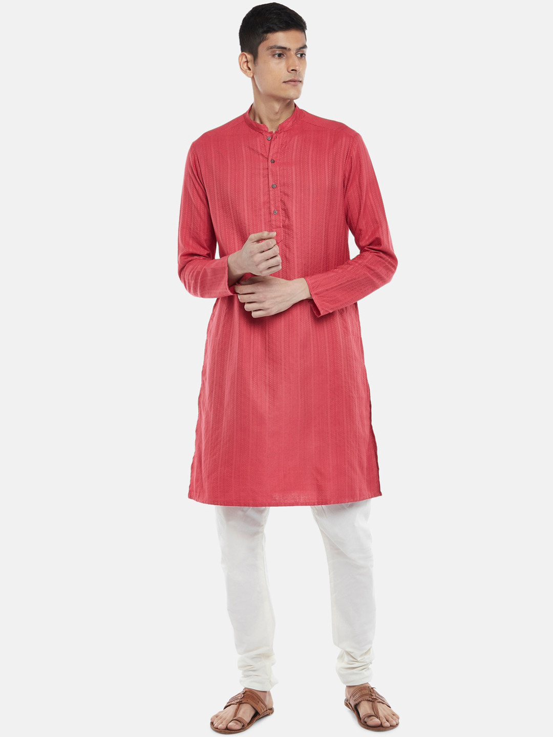 indus route by Pantaloons Men Coral Striped Kurta