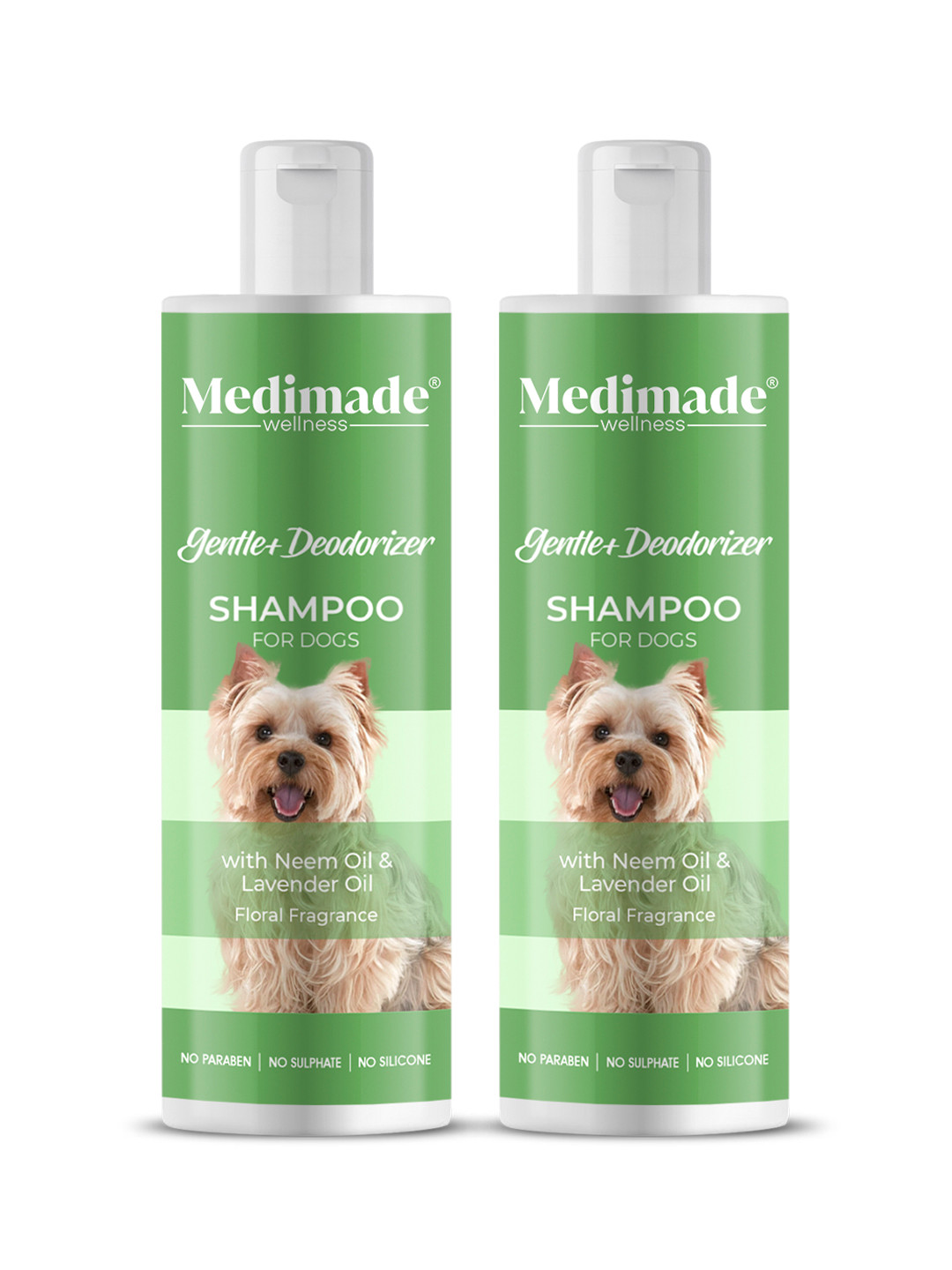 Medimade Set of 2 Gentle Deodorizer Dog Shampoos with Neem & Lavender Oil - 200ml each