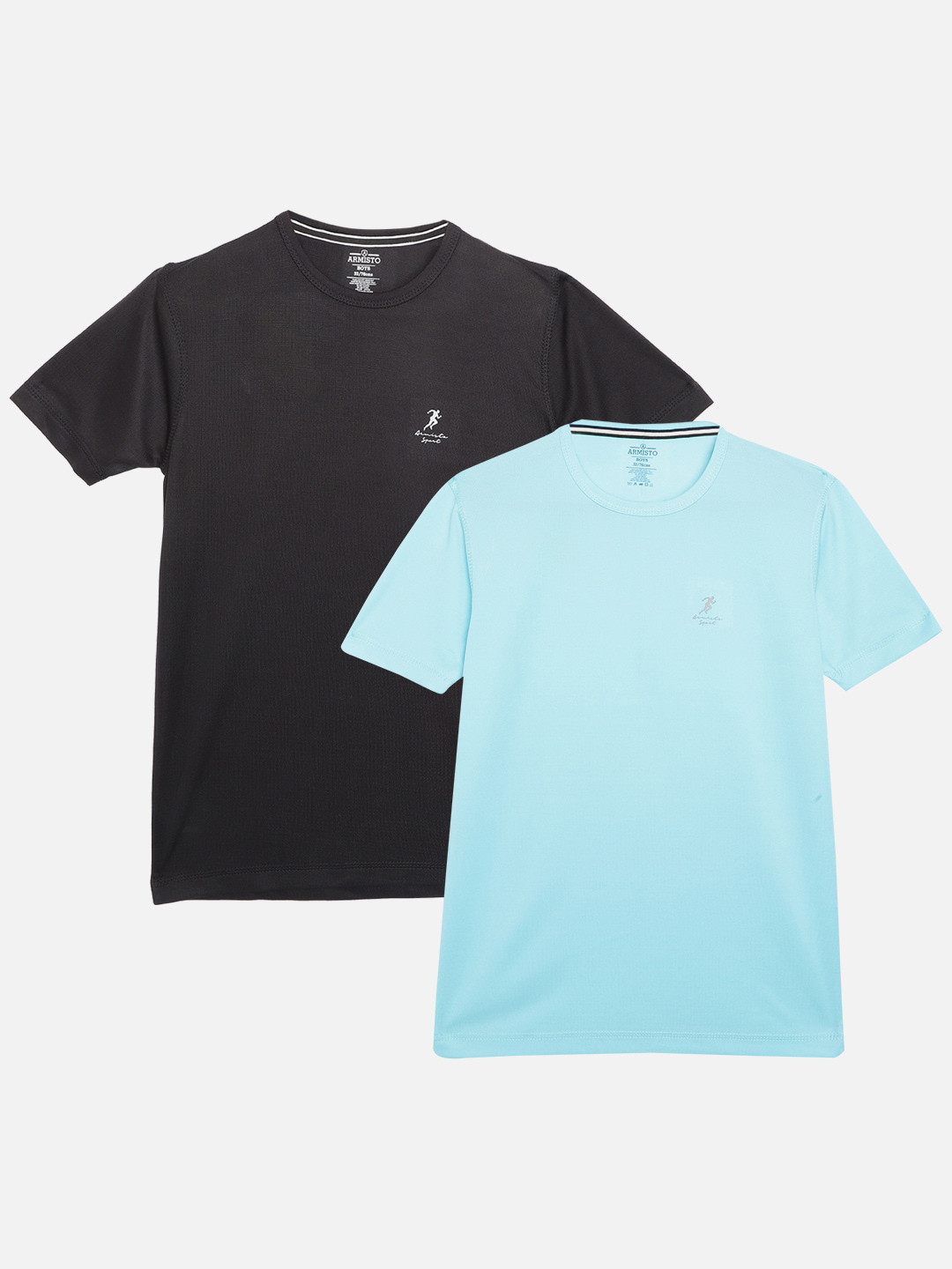 ARMISTO Boys Pack Of 2 Black & Blue Solid Dri-FIT T-shirt