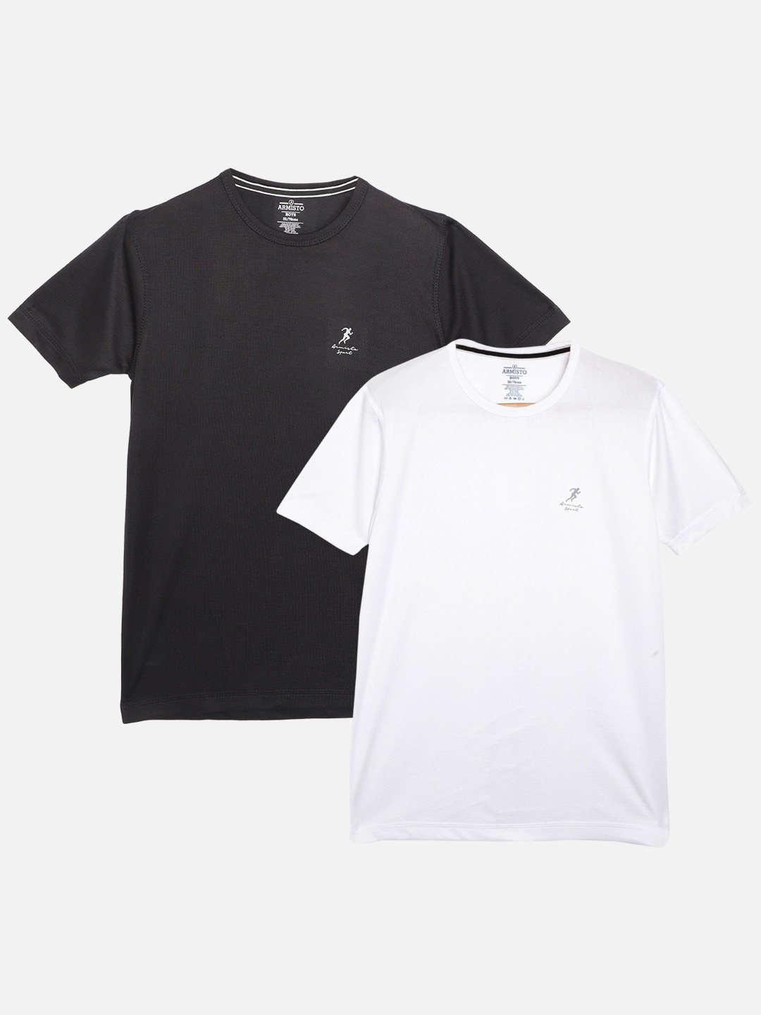 ARMISTO Boys Pack of 2 Black & White Antimicrobial Dri-FIT T-shirts