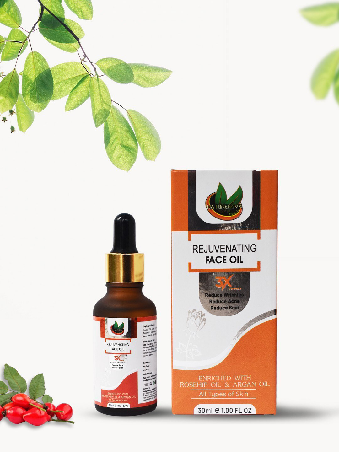 NatureNova Herbals Rejuvenating Face Oil Enriched With Rosehip & Argan Oil - 30ml