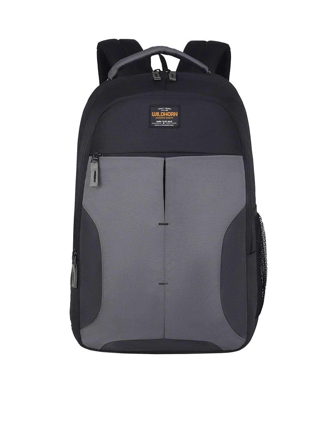 WildHorn Unisex Black & Grey Backpack with Compression Straps