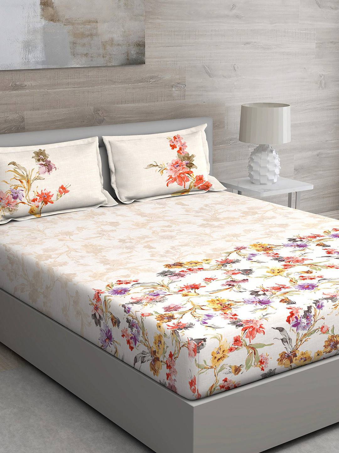 GM Matthiola Yellow Floral Cotton 150 TC Queen Bedsheet with 2 Pillow Covers-90 x 108 inches