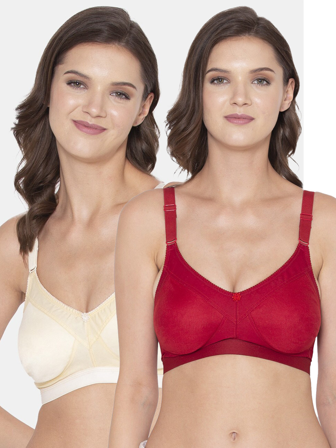 Souminie Pack of 2 Red & Beige Cotton Seamless Bra