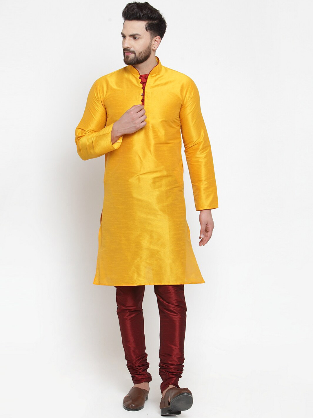 Kaifoo Men Yellow Kurta with Pyjamas