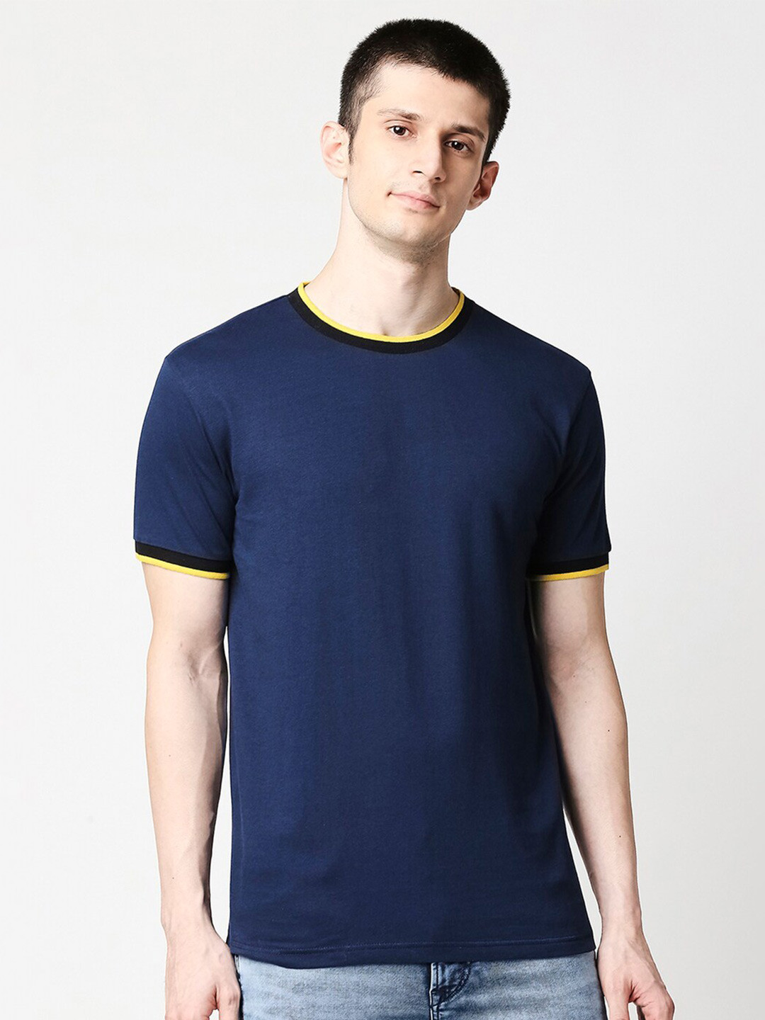 Bewakoof Men Navy Blue Pure Cotton T-shirt
