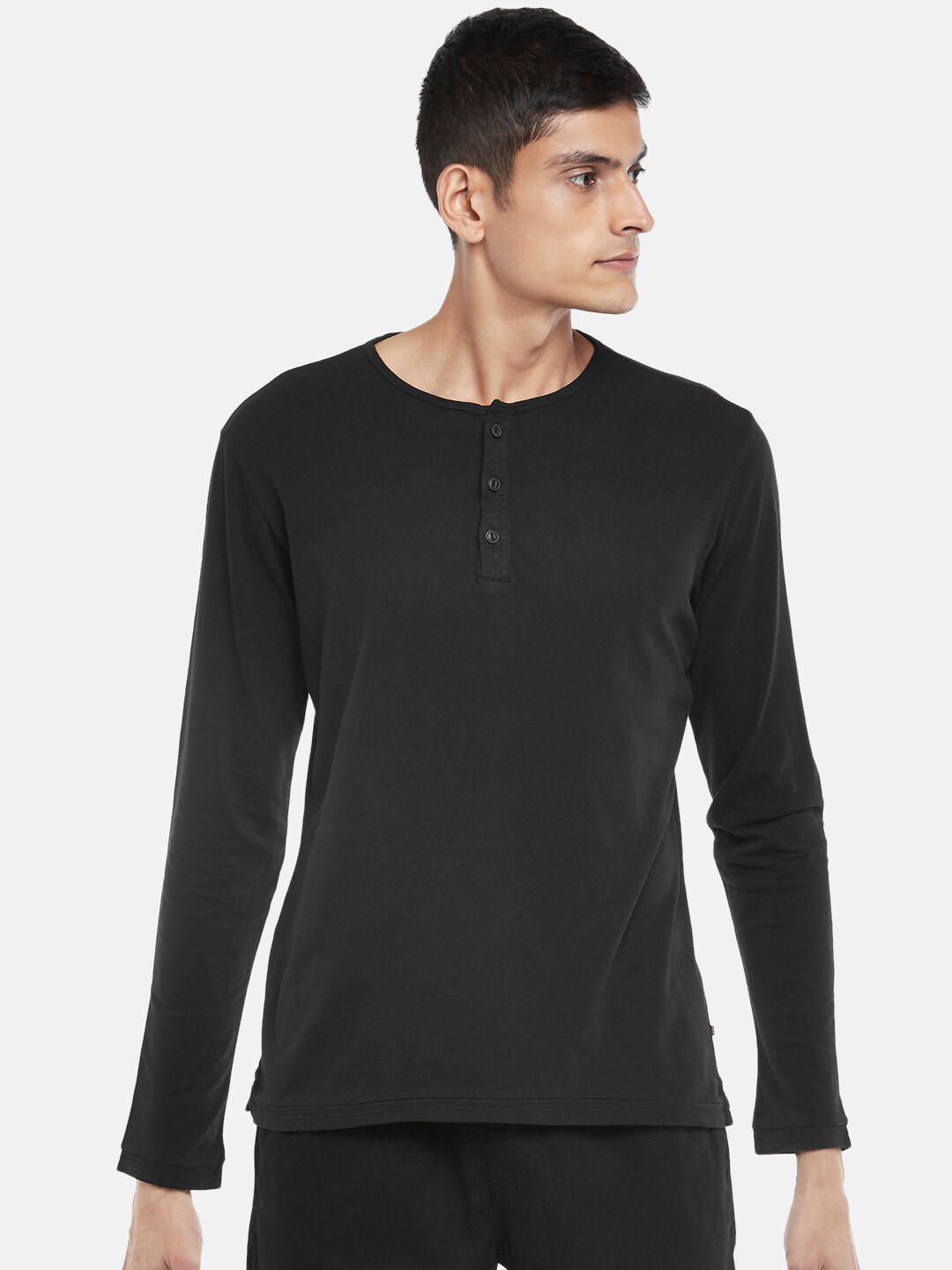 Urban Ranger by pantaloons Men Black Henley Neck Slim Fit T-shirt