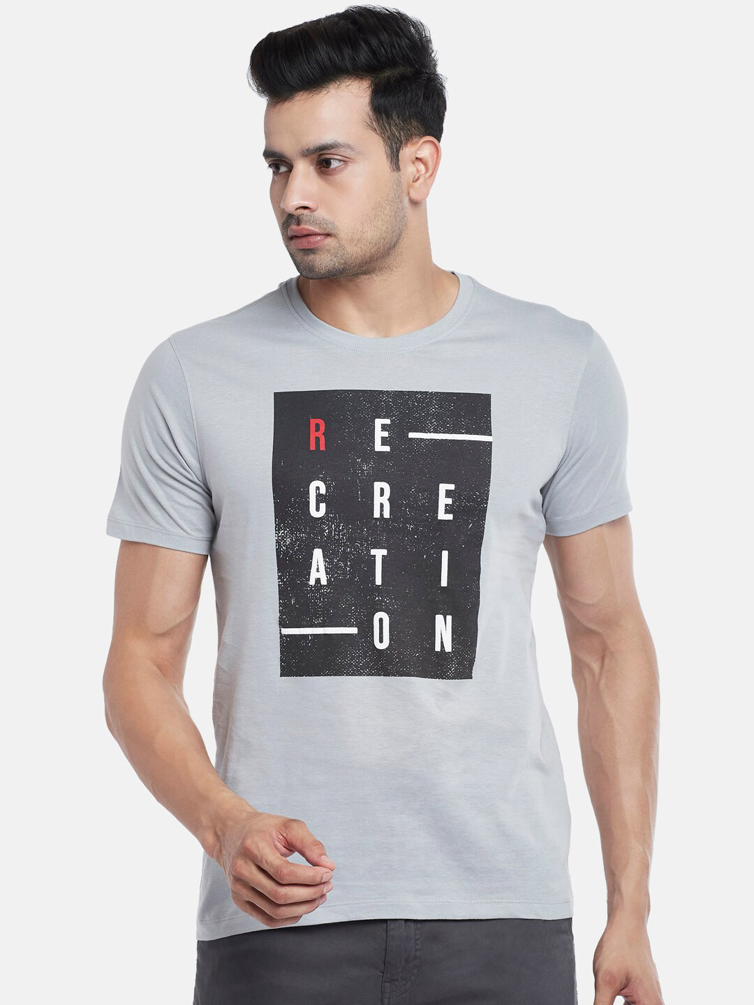 Urban Ranger by pantaloons Men Grey Printed Slim Fit T-shirt
