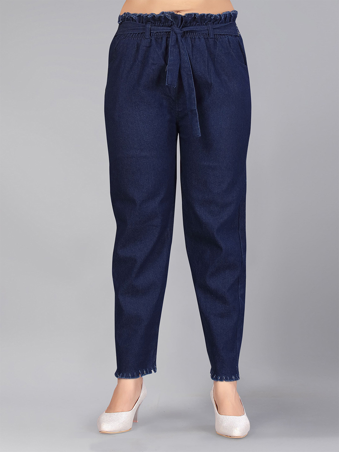 Aarika Teen Girls Navy Blue Cotton Flared Denim Palazzos