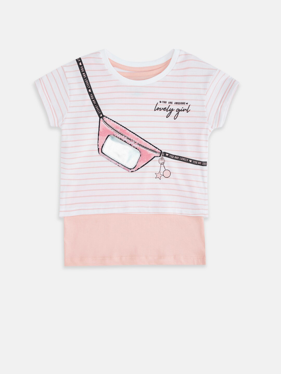 Pantaloons Junior Kids Girls Off White Striped Printed T-shirt