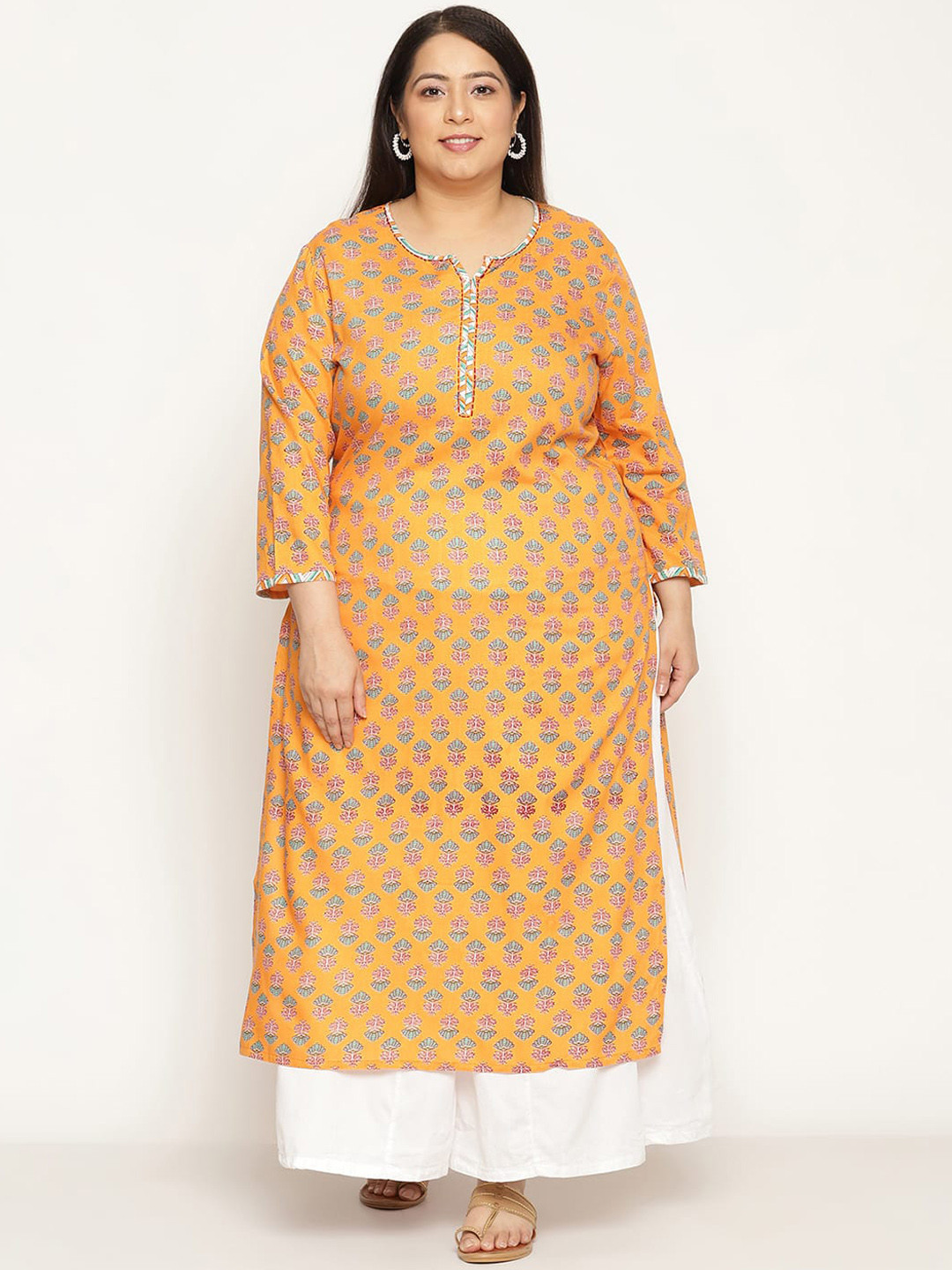 Sringam Women Orange Ethnic Motifs Printed Kurta