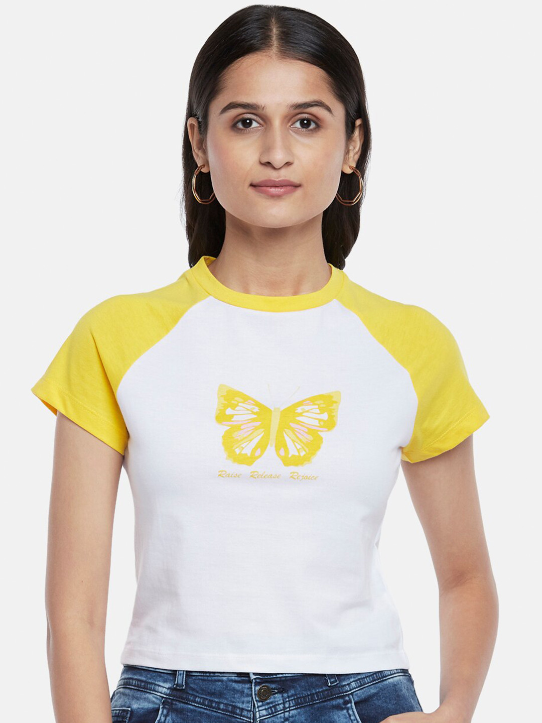 People White Printed Knitted Pure Cotton Top