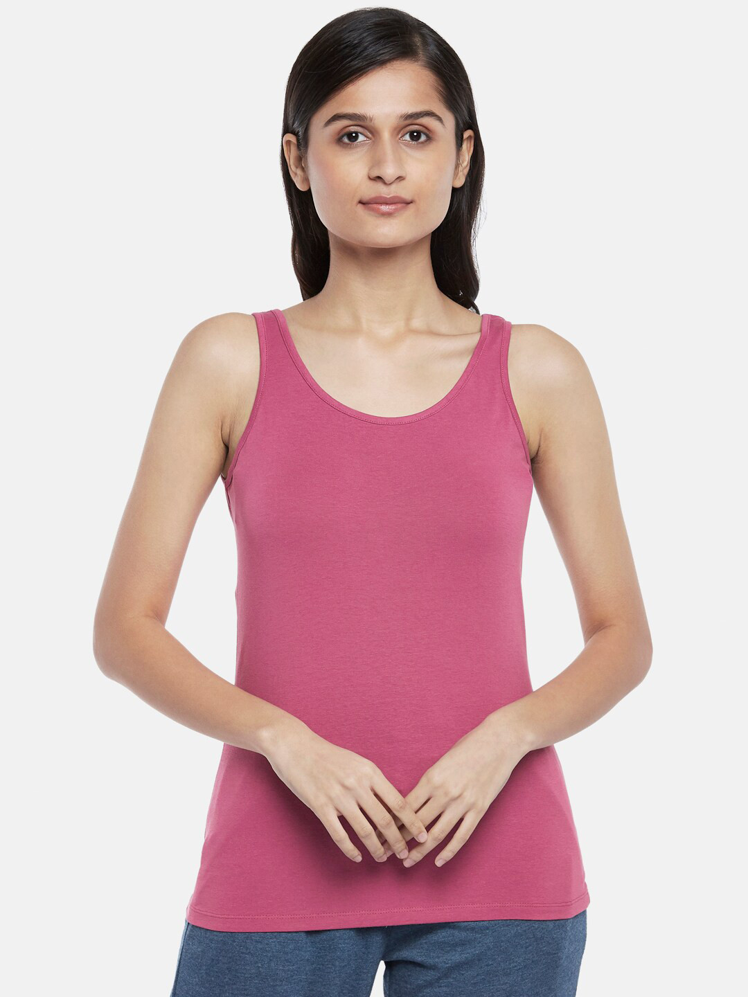 Dreamz by Pantaloons Pink Solid Pure Cotton Tank Lounge tshirt